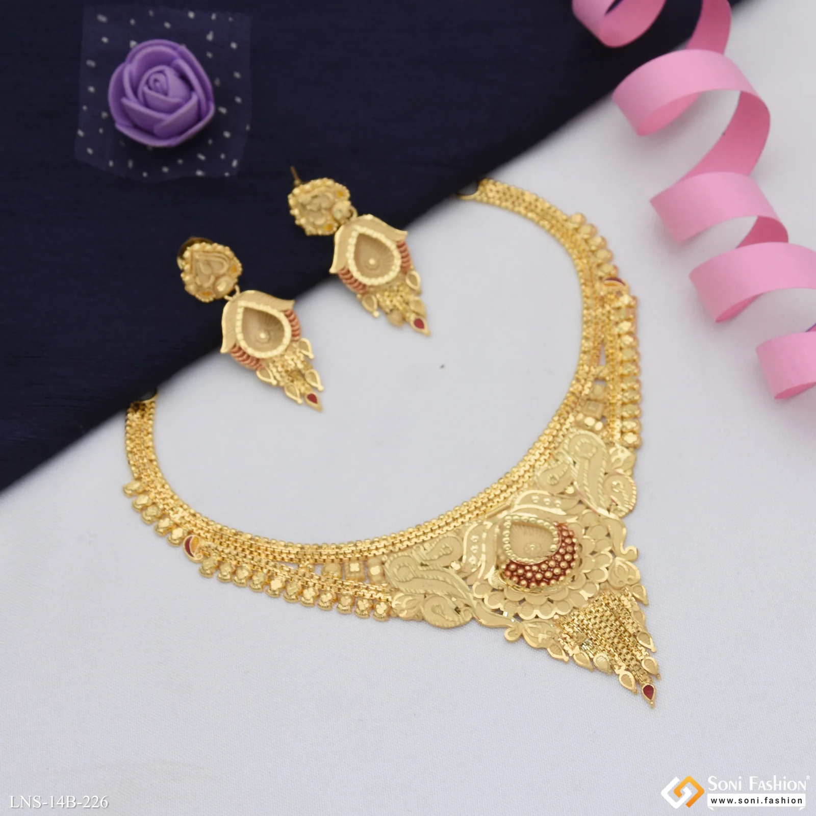 Finely Detailed Gold Plated Necklace Set for Women - Style B226 - Image 4