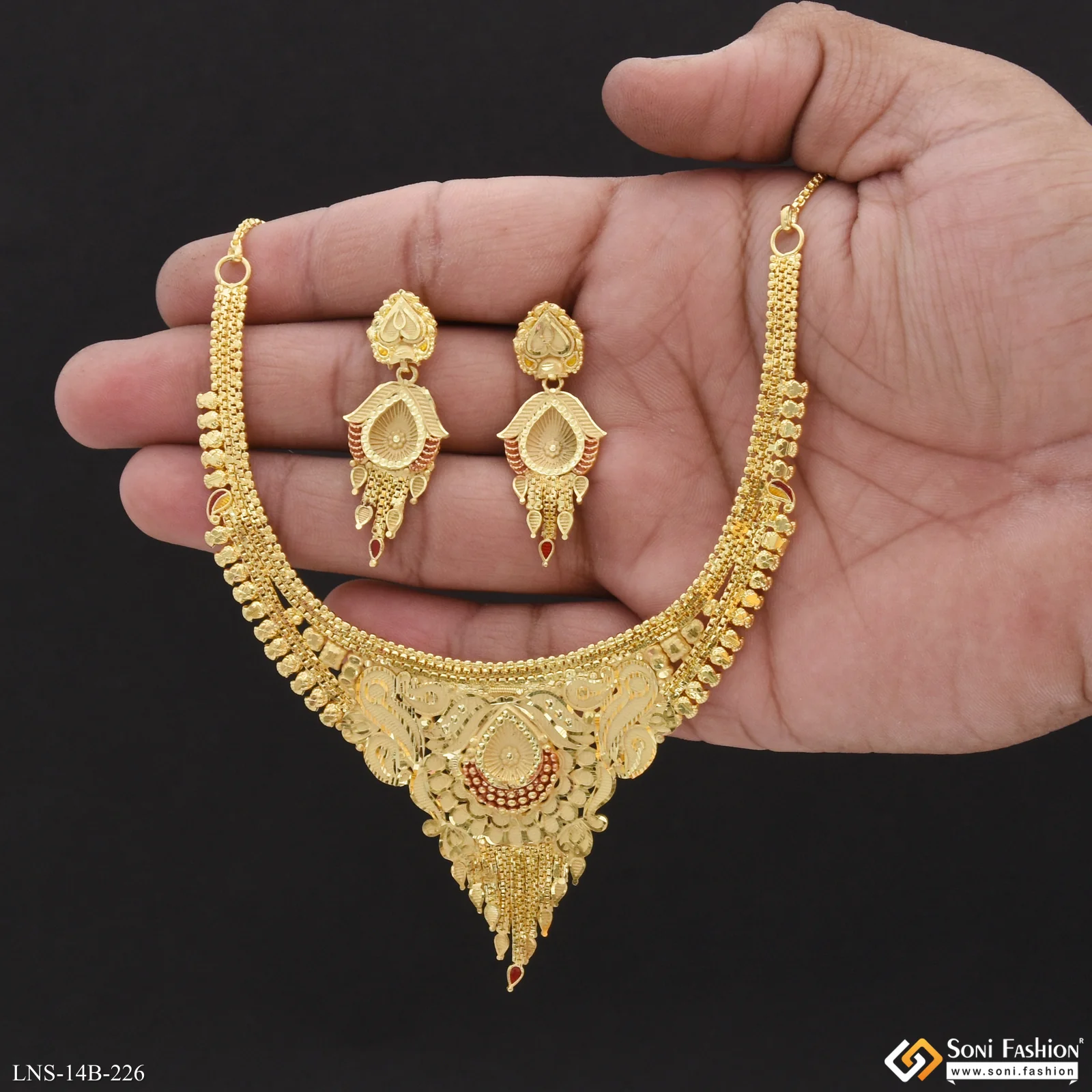 Finely Detailed Gold Plated Necklace Set for Women - Style B226 - Image 5