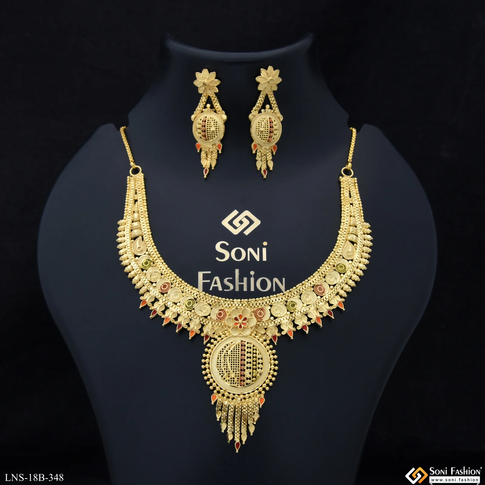 Finely Detailed Gold Plated Necklace Set for Women - Style B348