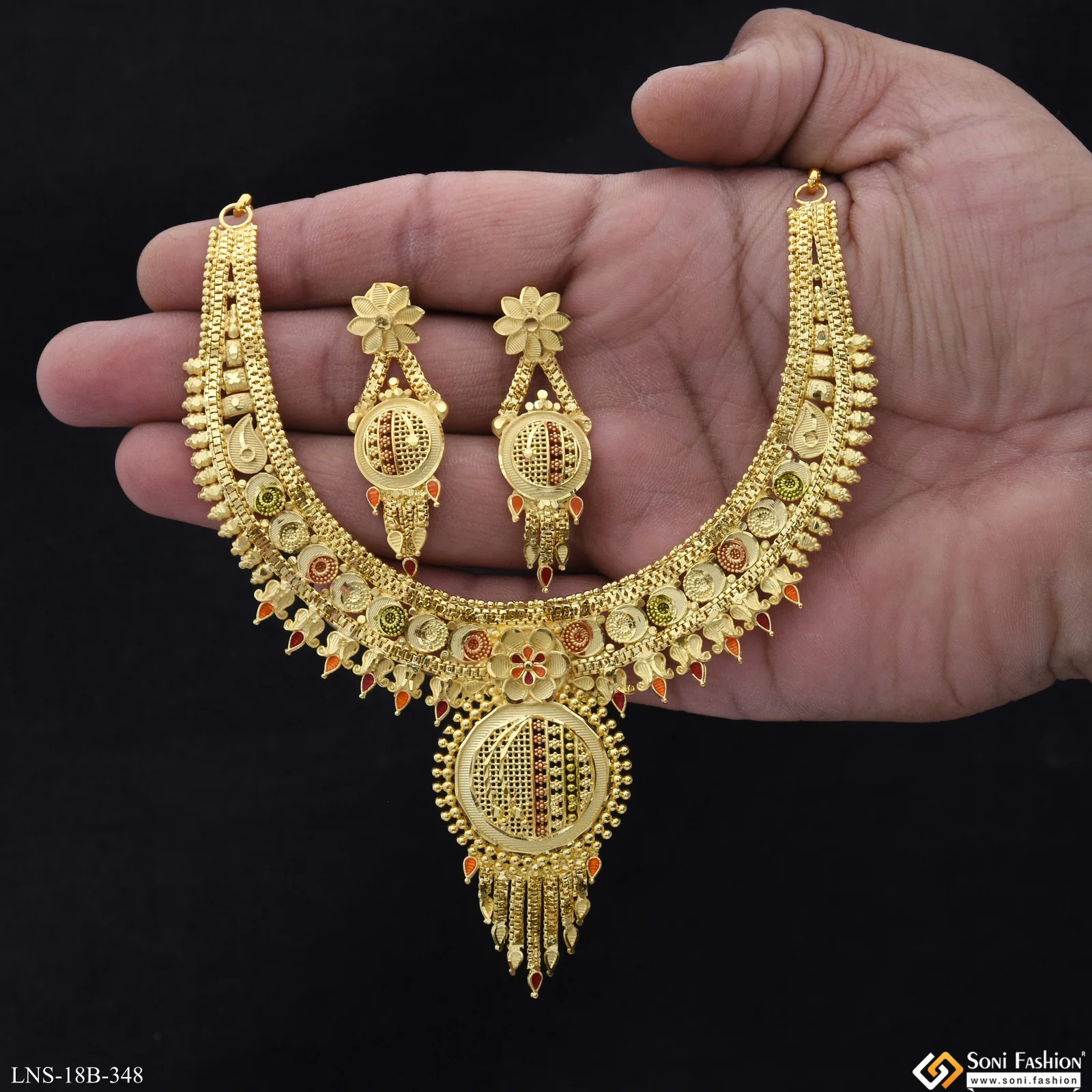 Finely Detailed Gold Plated Necklace Set for Women - Style B348 - Image 2