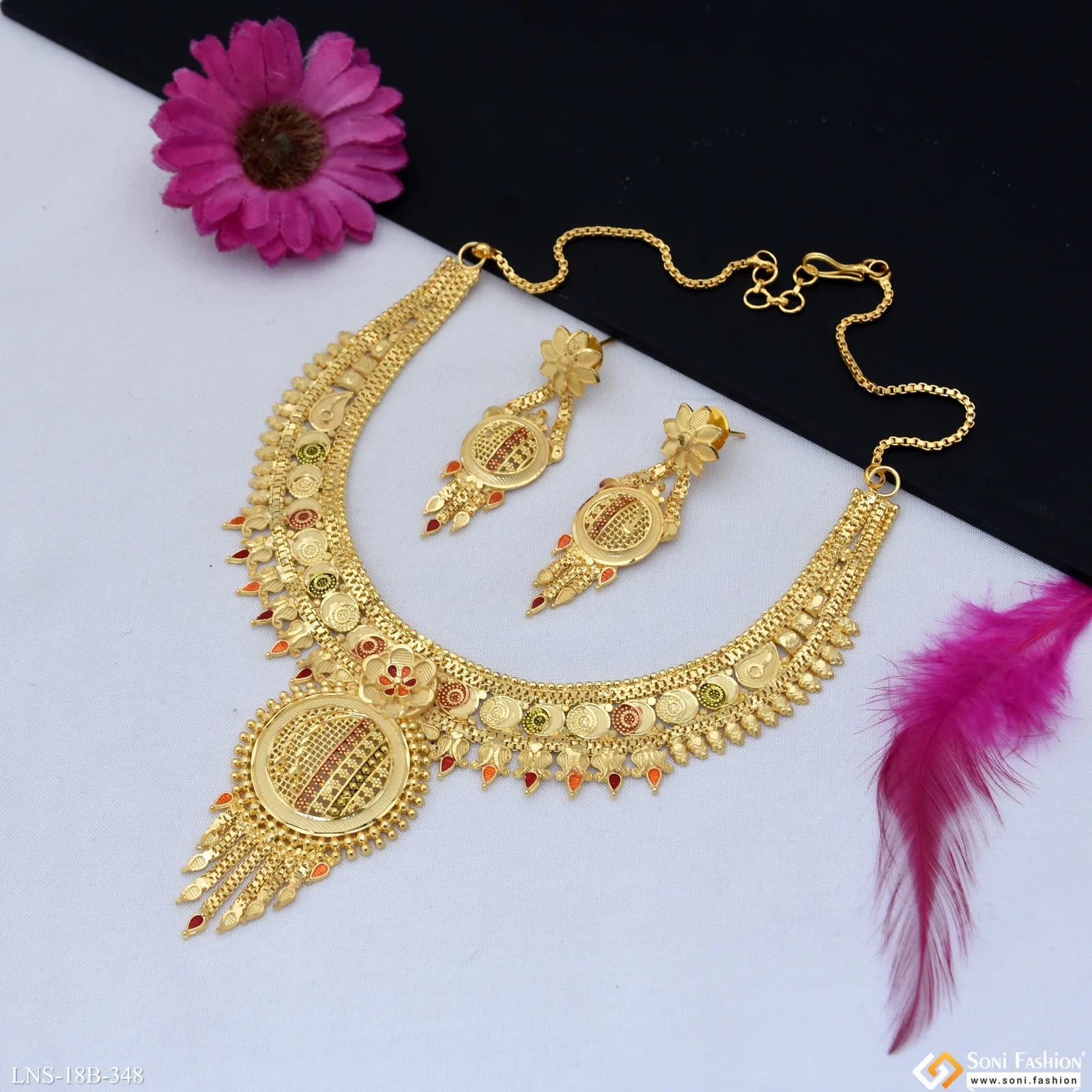 Finely Detailed Gold Plated Necklace Set for Women - Style B348 - Image 3
