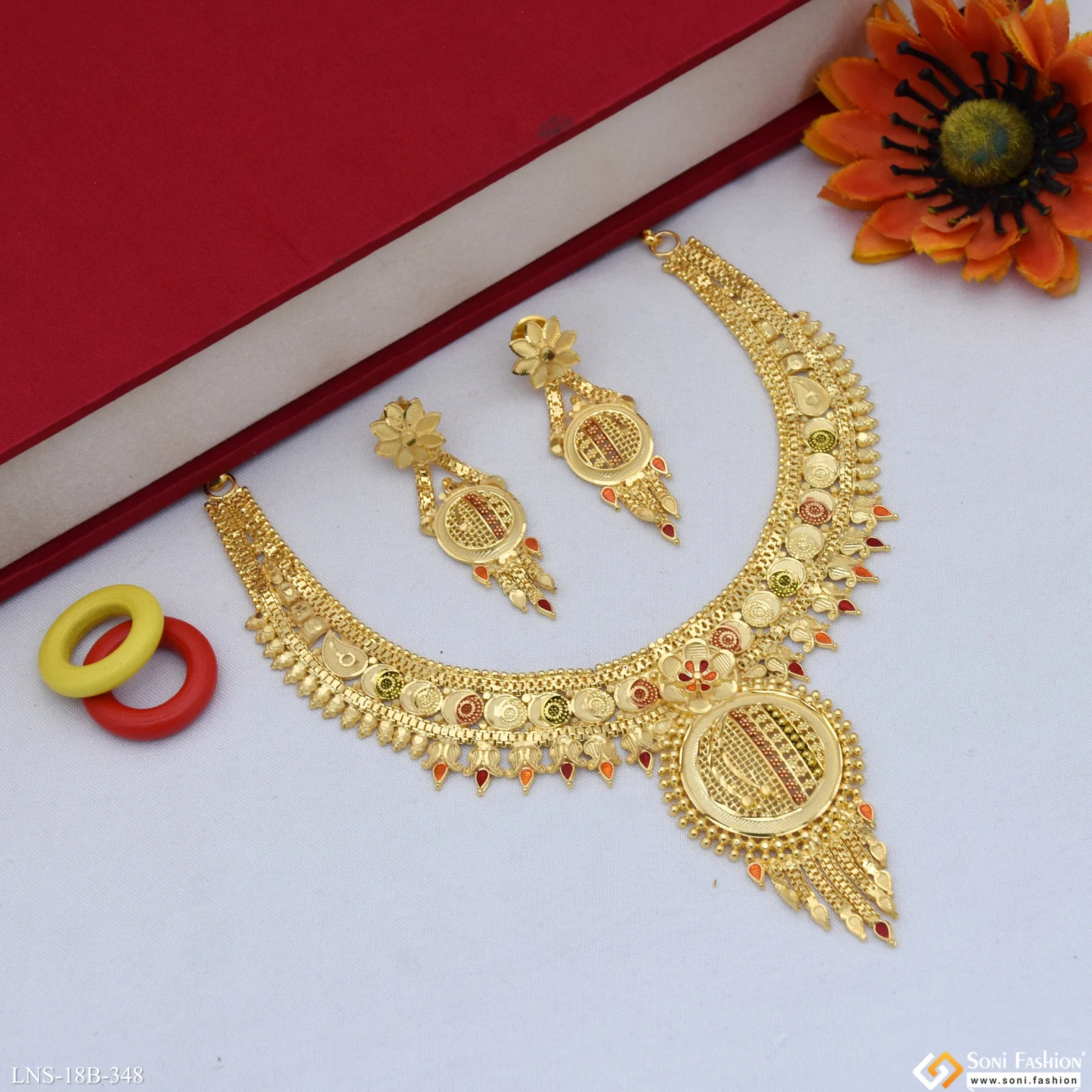 Finely Detailed Gold Plated Necklace Set for Women - Style B348 - Image 4