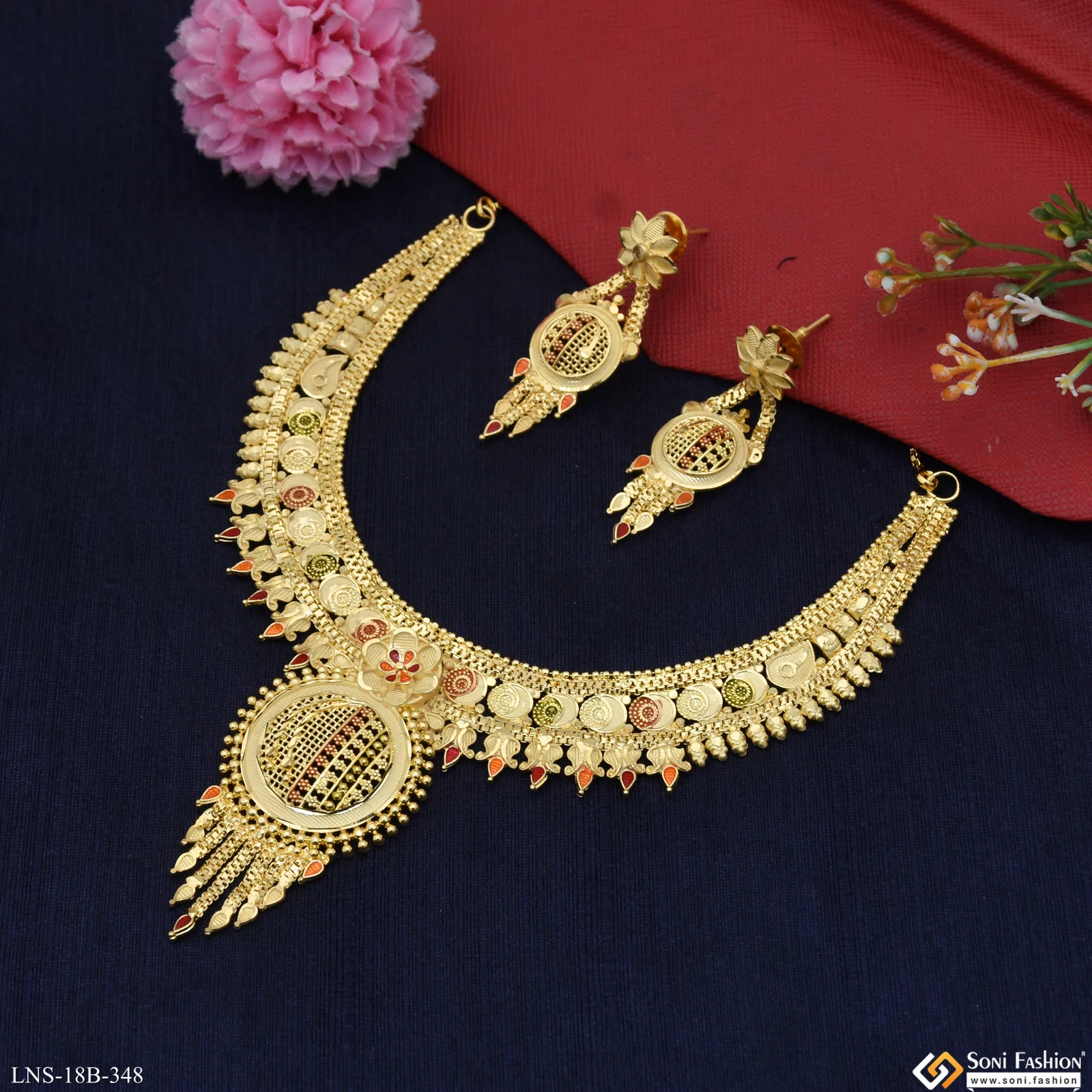 Finely Detailed Gold Plated Necklace Set for Women - Style B348 - Image 5