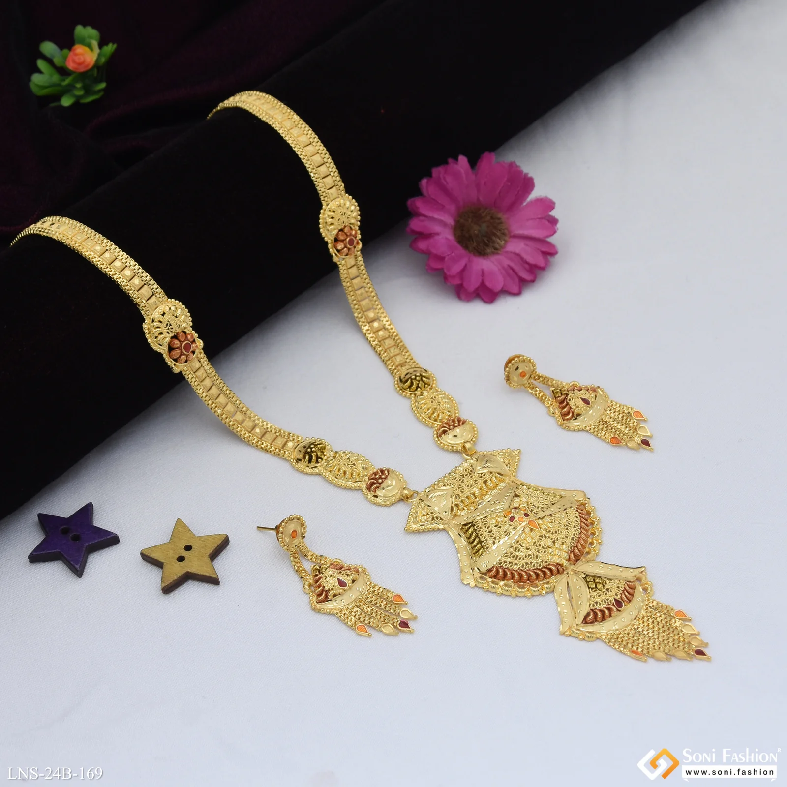 Finely Detailed Gold Plated Rani Haar Necklace Set for Women - Style B169 - Image 3