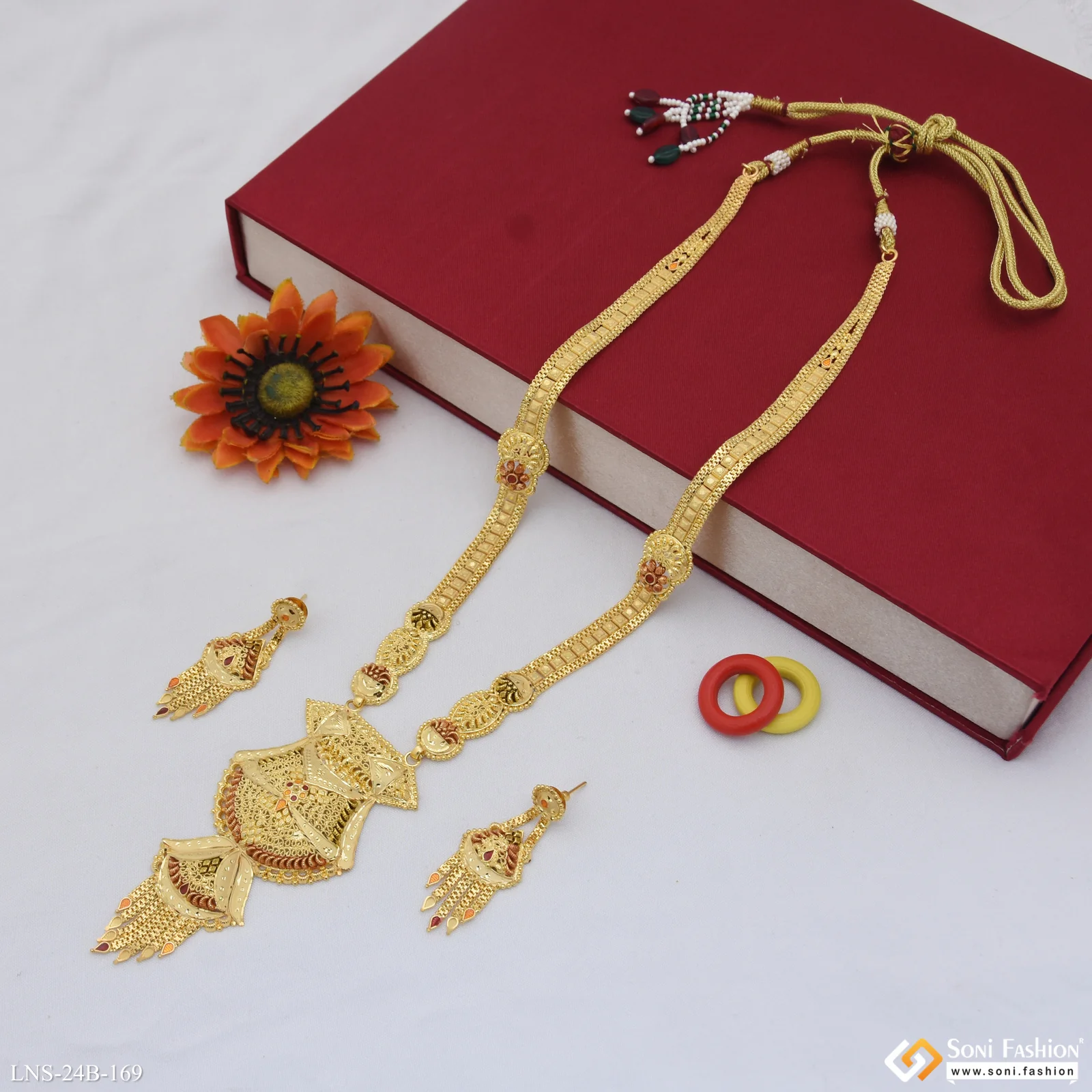 Finely Detailed Gold Plated Rani Haar Necklace Set for Women - Style B169 - Image 4