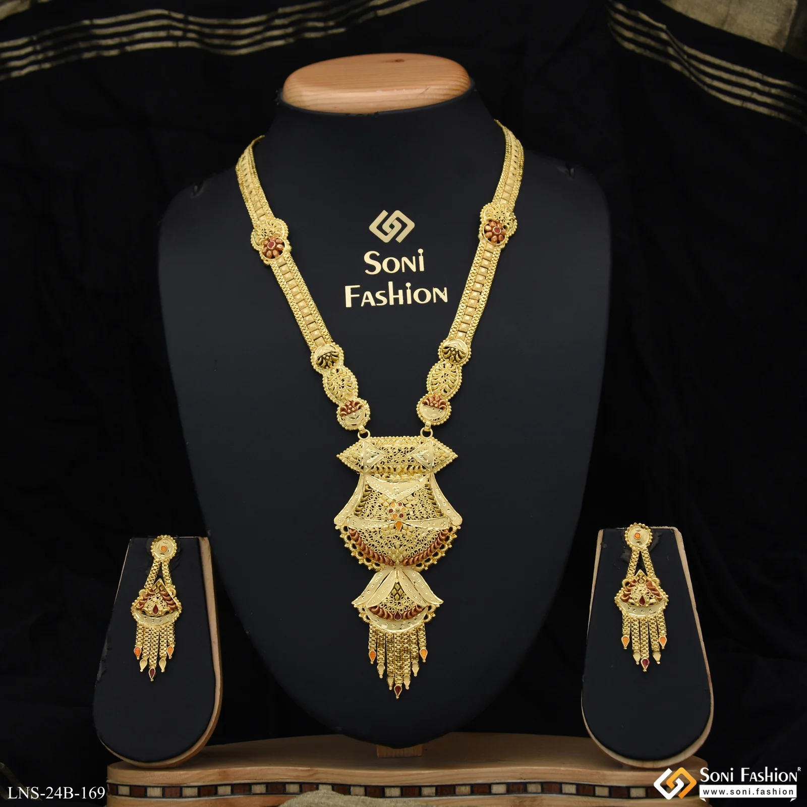Finely Detailed Gold Plated Rani Haar Necklace Set for Women - Style B169 - Image 5