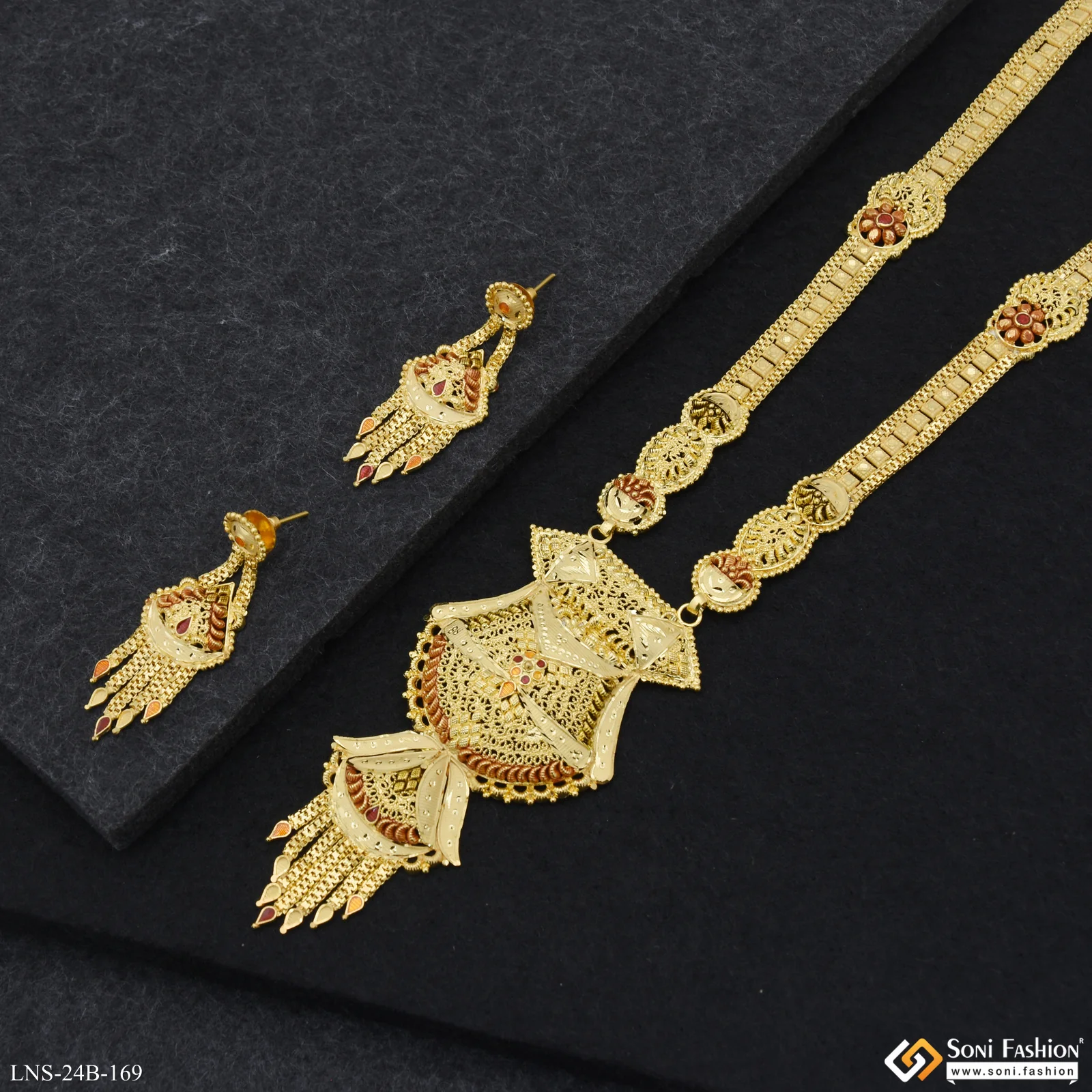 Finely Detailed Gold Plated Rani Haar Necklace Set for Women - Style B169 - Image 6