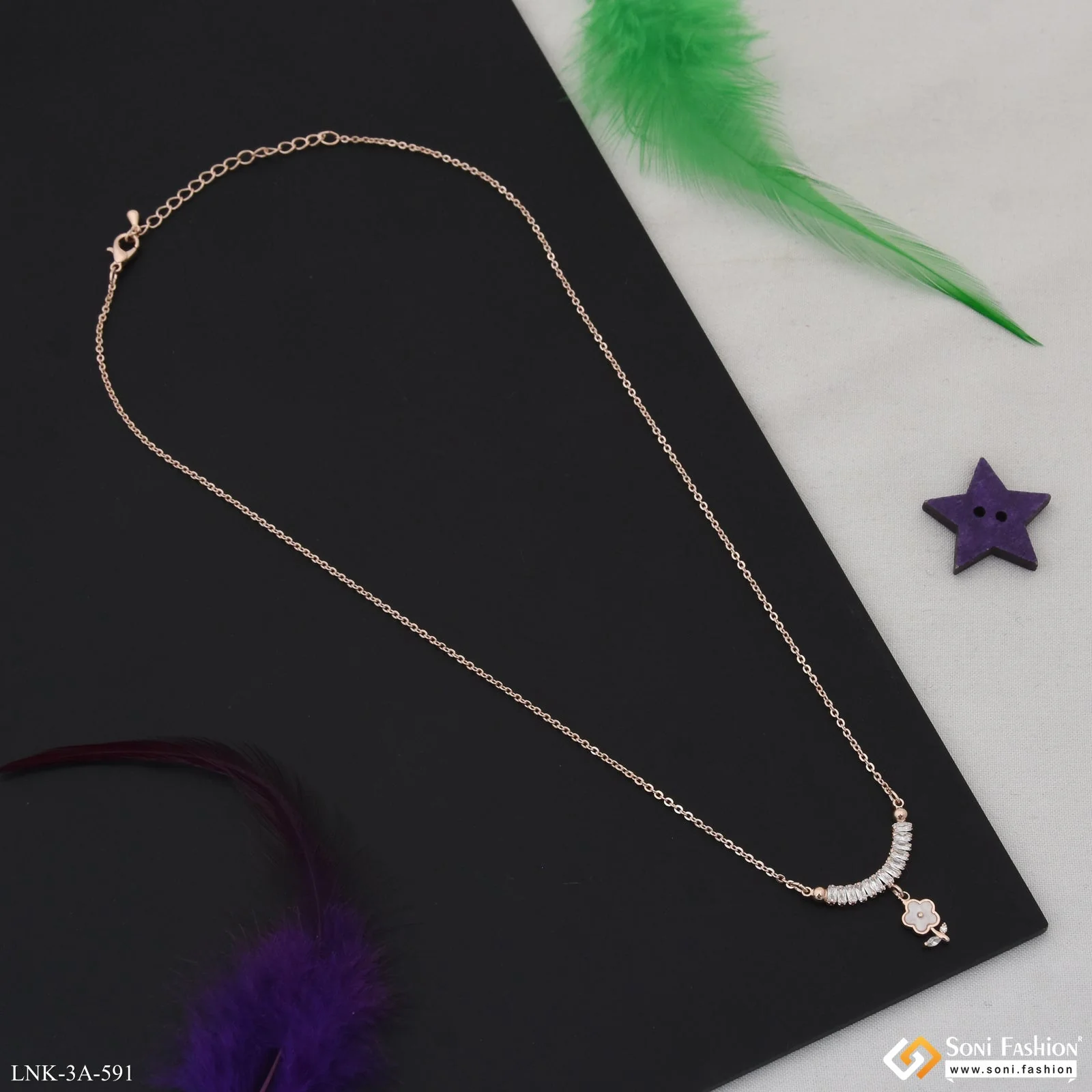 Finely Detailed Rose Gold Color Necklace for Ladies - Style A591 - Image 5