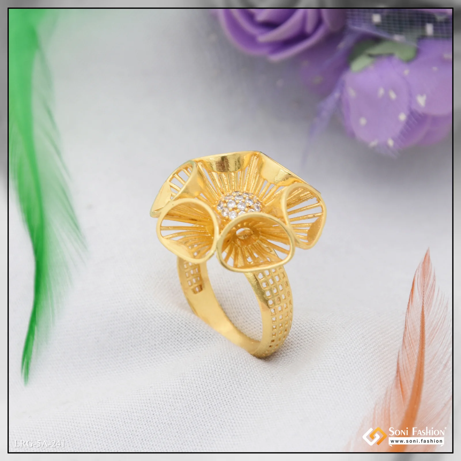 Floral Beautiful Design Gold Plated Ring for Ladies - Style A241 - Image 6