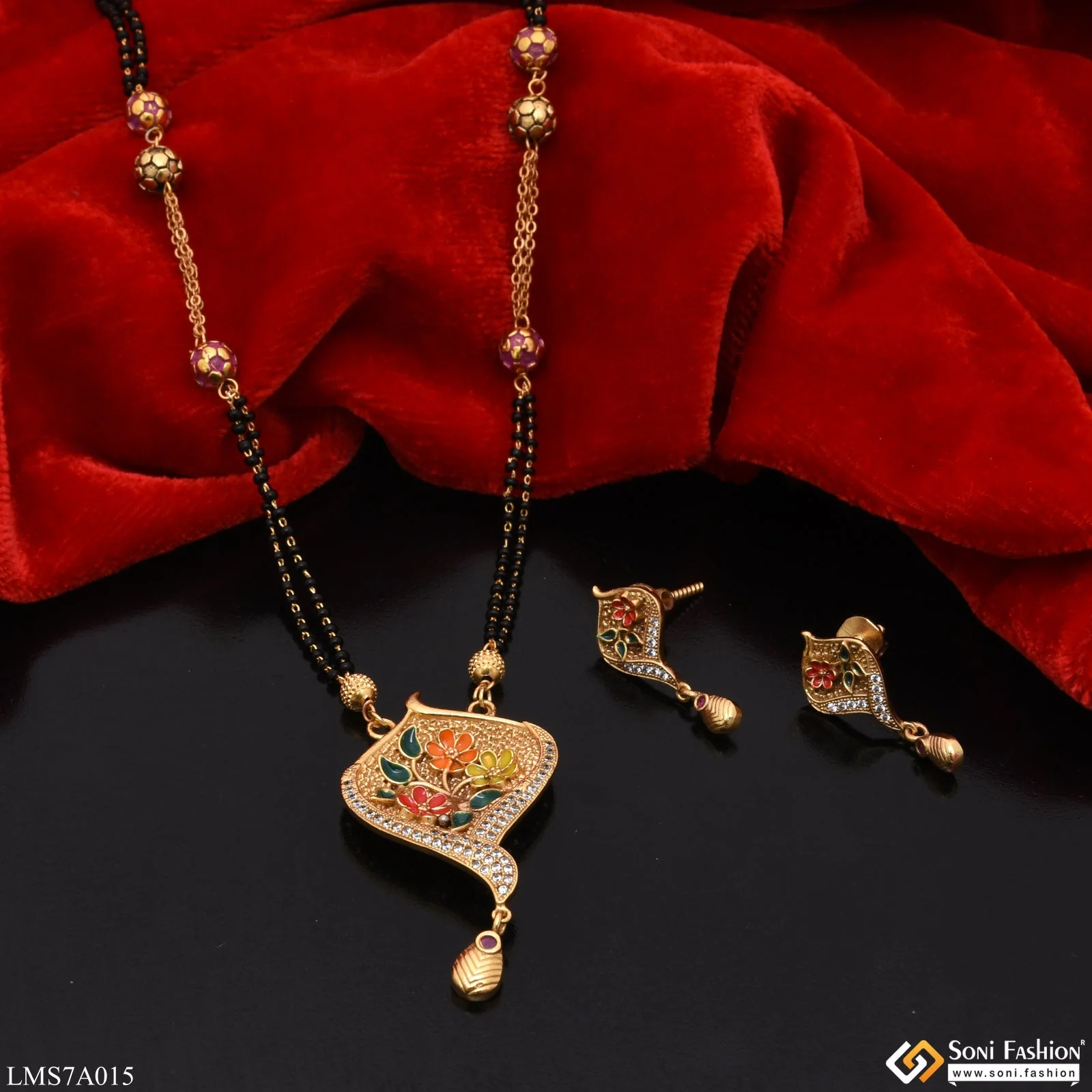 Flower With Diamond Fashion-forward Gold Plated Mangalsutra Set For Women - Style Lmsa015 - Image 3
