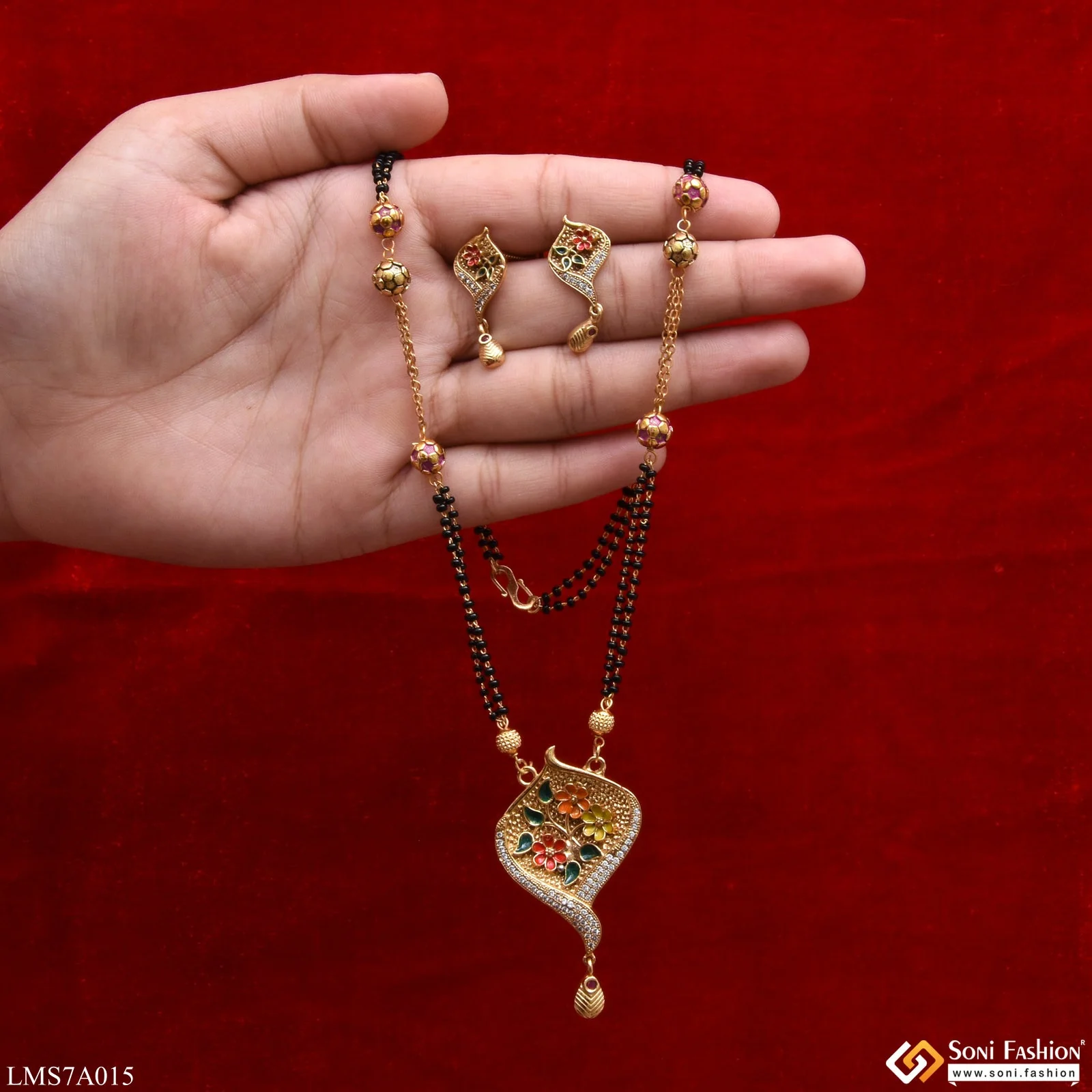 Flower With Diamond Fashion-forward Gold Plated Mangalsutra Set For Women - Style Lmsa015 - Image 4