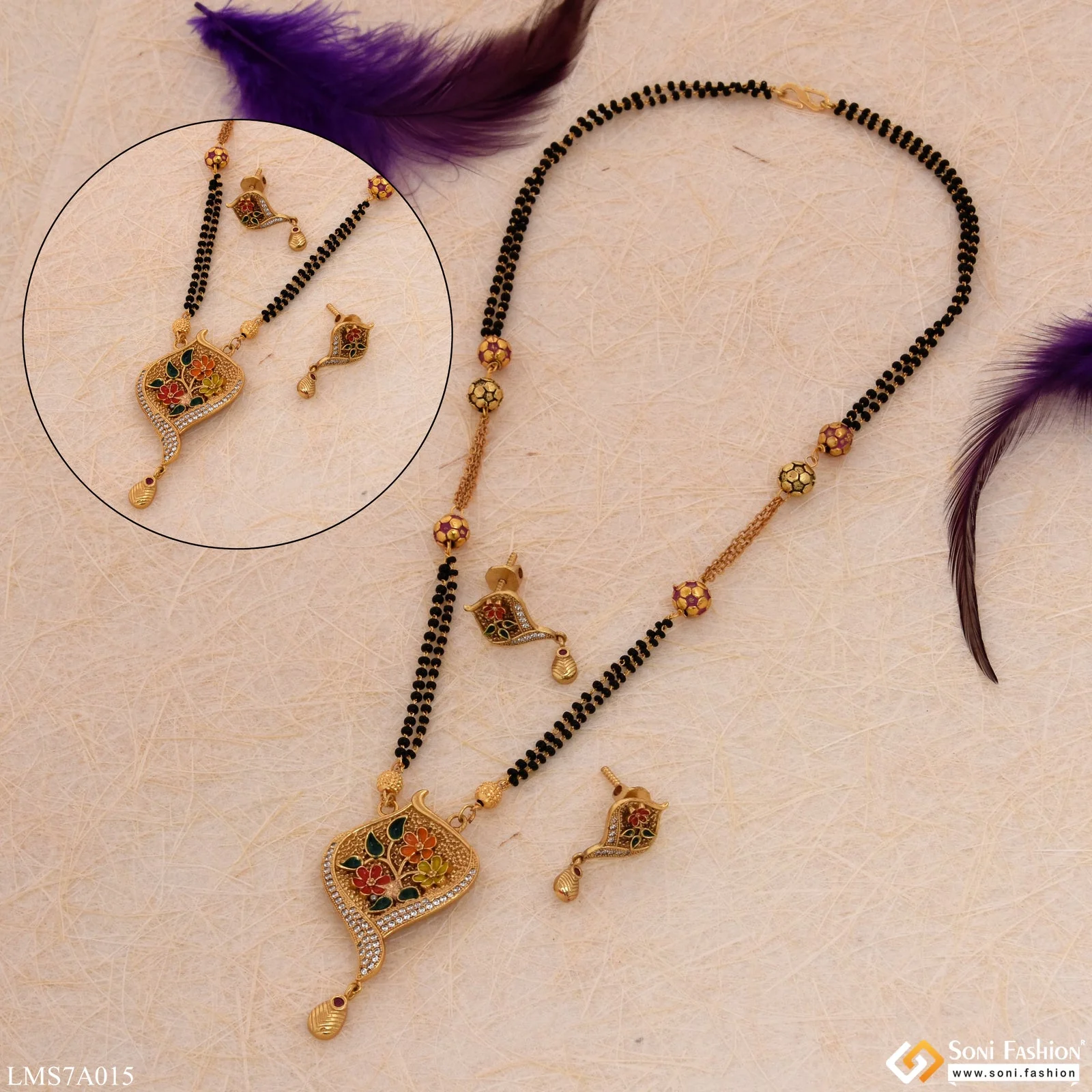 Flower With Diamond Fashion-forward Gold Plated Mangalsutra Set For Women - Style Lmsa015 - Image 5
