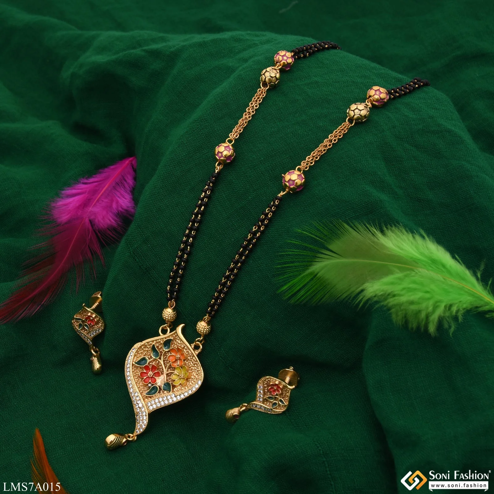 Flower With Diamond Fashion-forward Gold Plated Mangalsutra Set For Women - Style Lmsa015 - Image 6