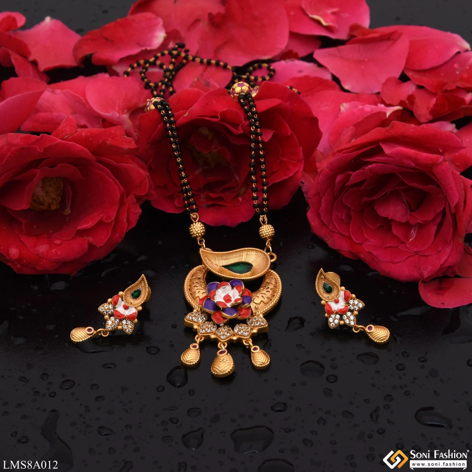 Flower With Diamond Gold Plated Mangalsutra Set For Women - Style Lmsa012 - Image 5