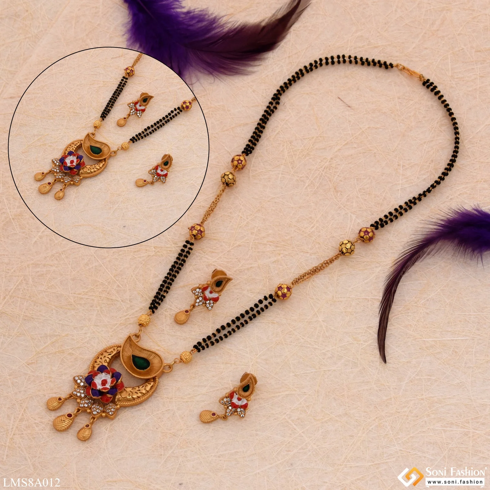 Flower With Diamond Gold Plated Mangalsutra Set For Women - Style Lmsa012 - Image 6
