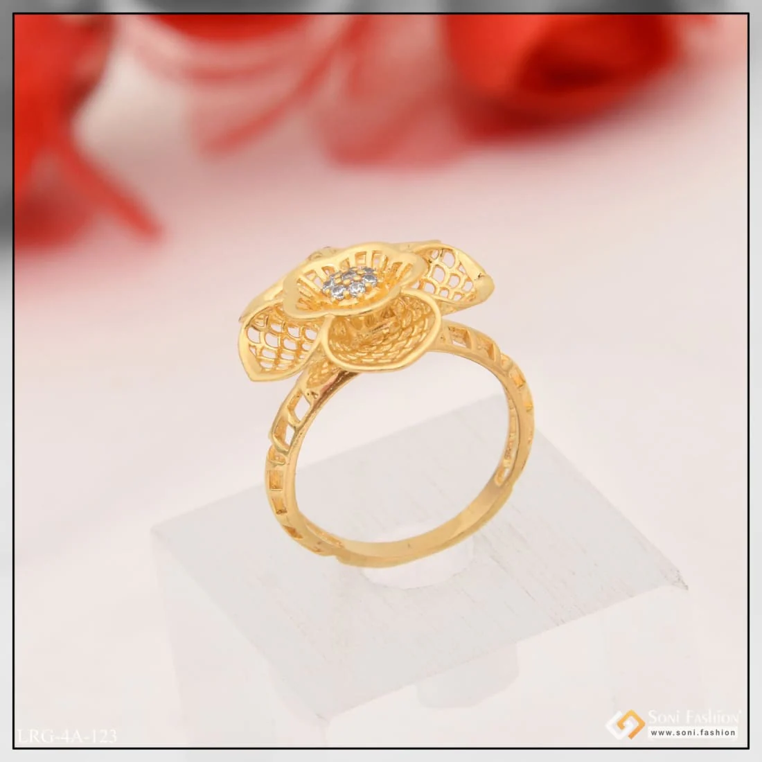 Flower with Diamond Hand-Finished Design Gold Plated Ring for Women - Style LRG-123 - Image 5