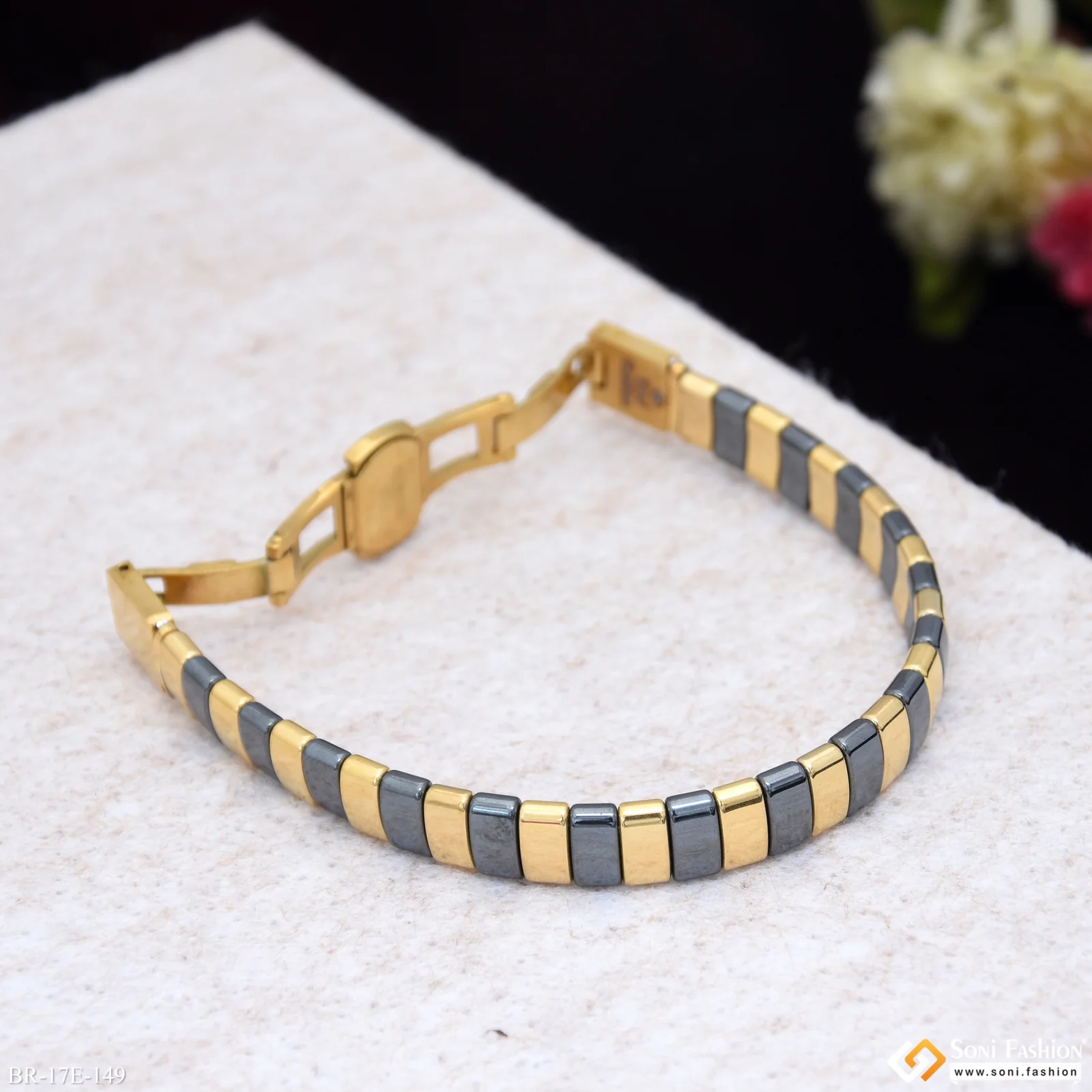 Funky Design Black & Golden Color Ceramic Bracelet for Men - Style E149 - Image 5