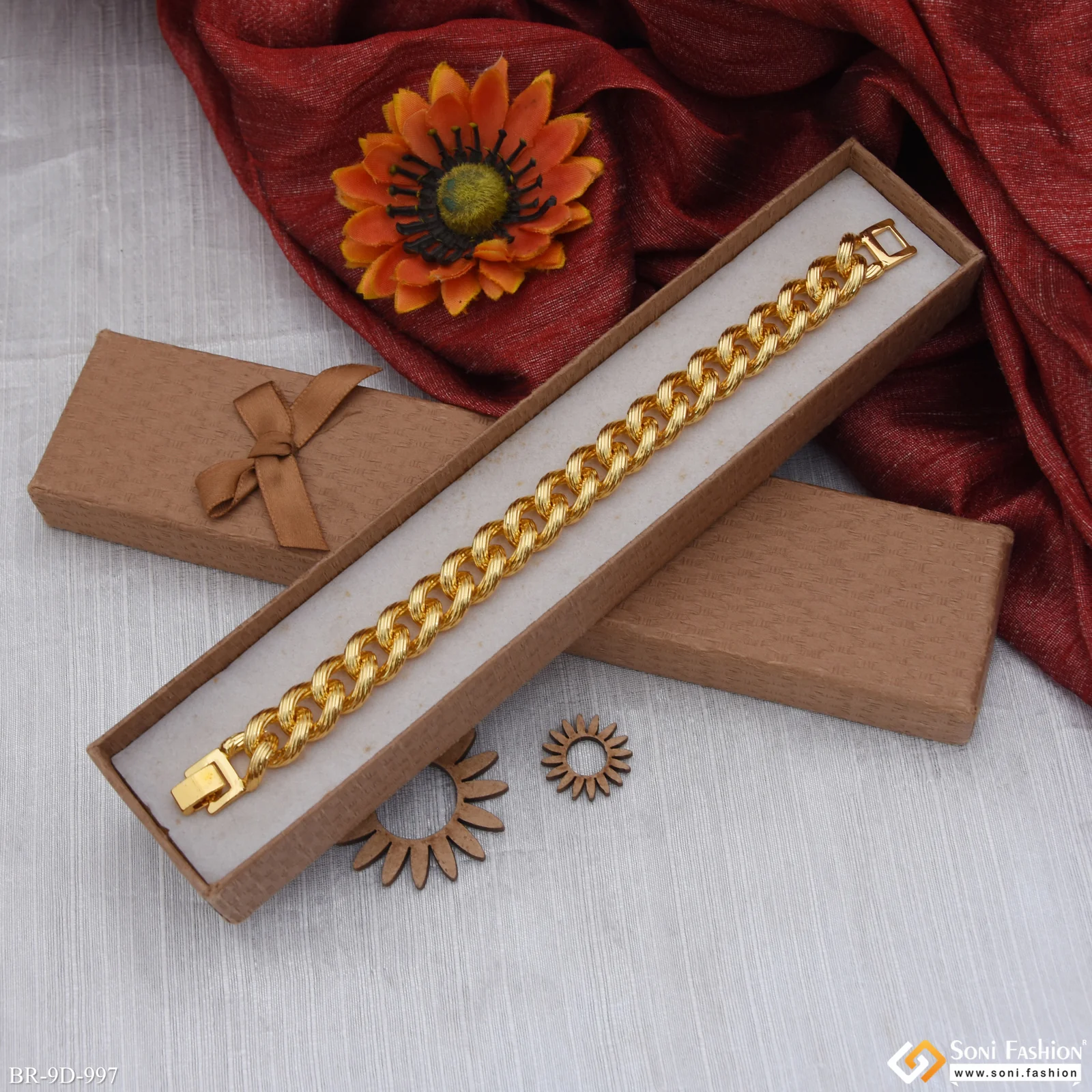 Funky Design Gold Plated Link Bracelet for Men - Style D997 - Image 2