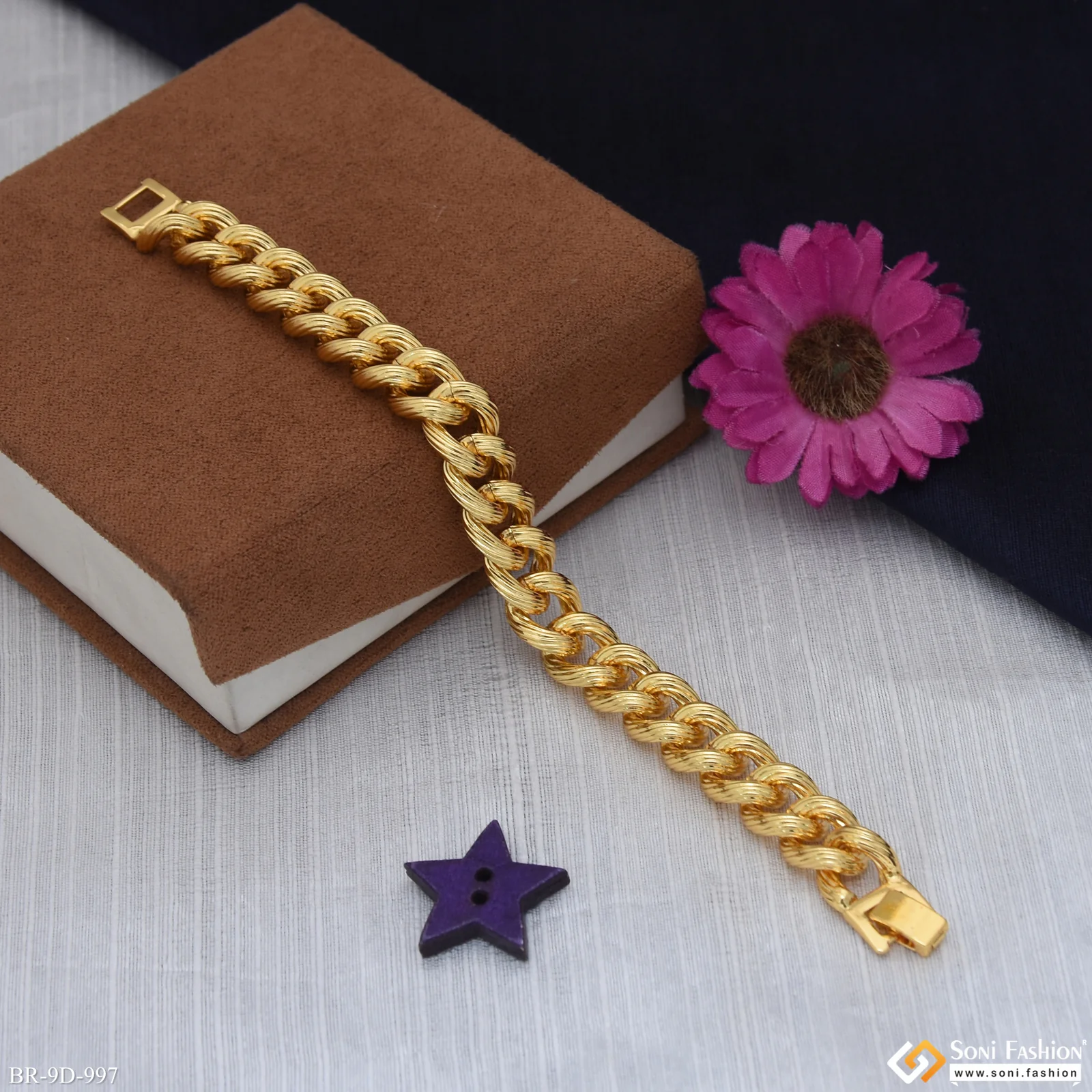 Funky Design Gold Plated Link Bracelet for Men - Style D997 - Image 4