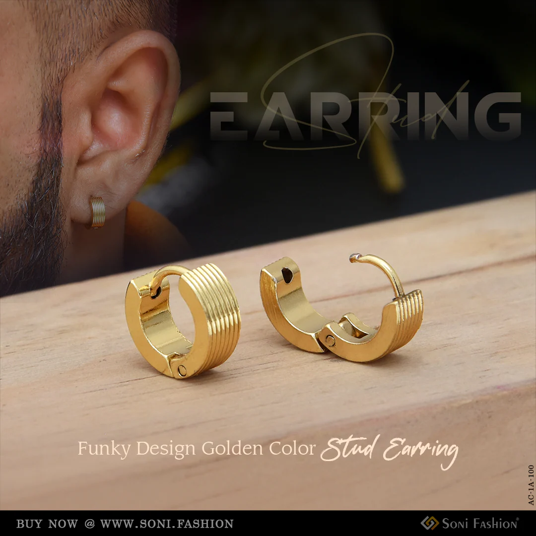 Funky Design Golden Color Stud Earring for Men (2 Pc) - Style A100