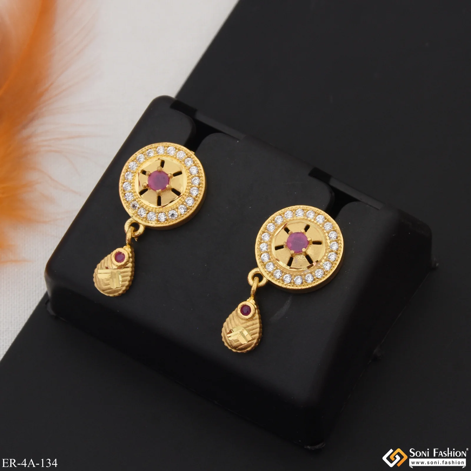 Funky Design Hand-Finished Design Gold Plated Earrings for Ladies - Style A134 - Image 4