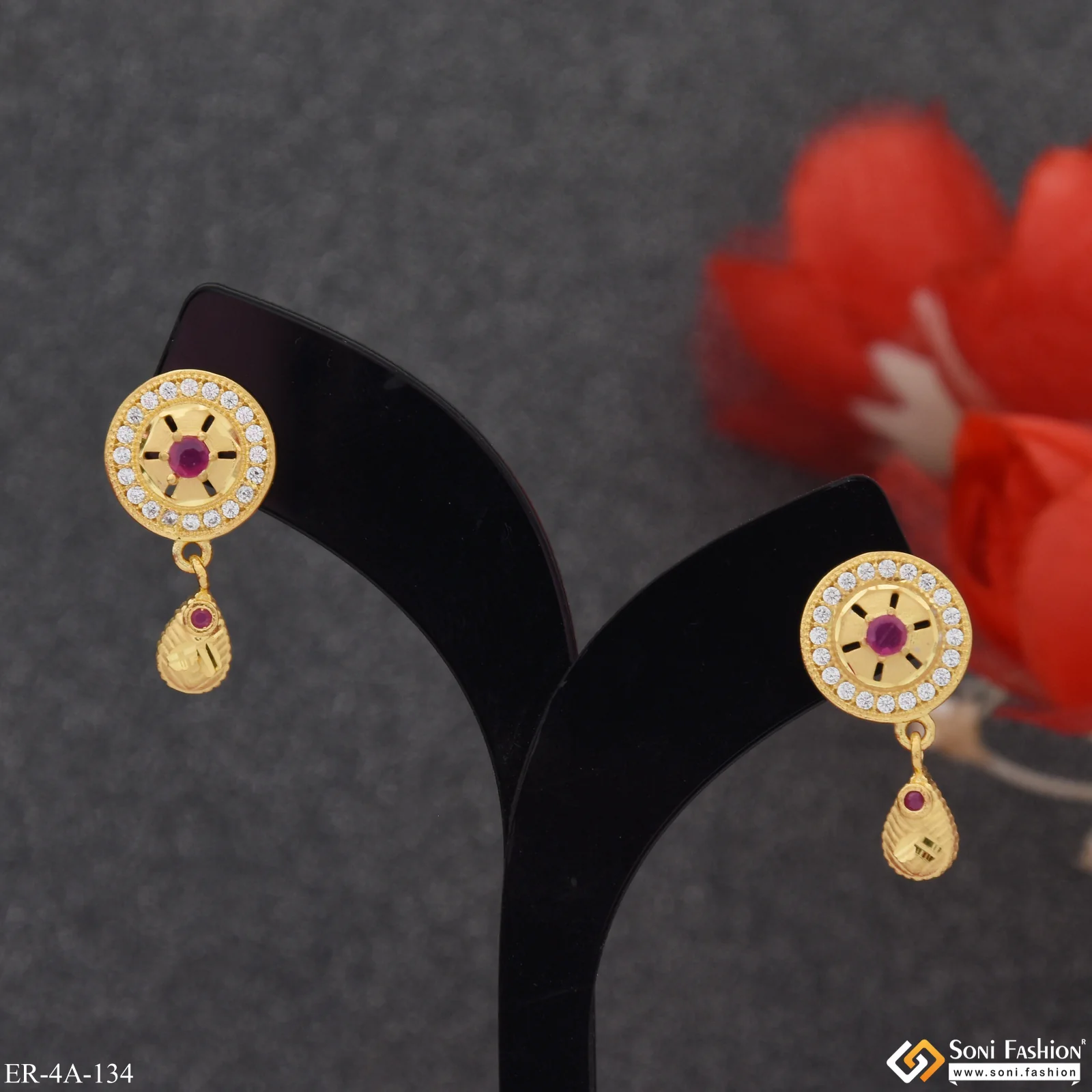 Funky Design Hand-Finished Design Gold Plated Earrings for Ladies - Style A134 - Image 5