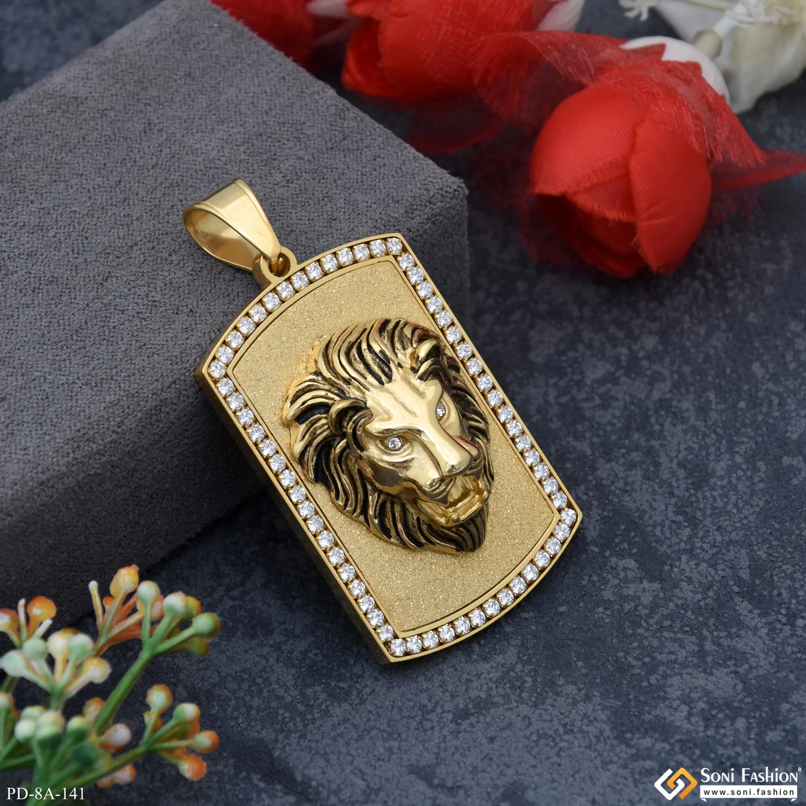 Funky Design Lion Face with Diamond Gold Plated Pendant for Men - Style A141 - Image 2
