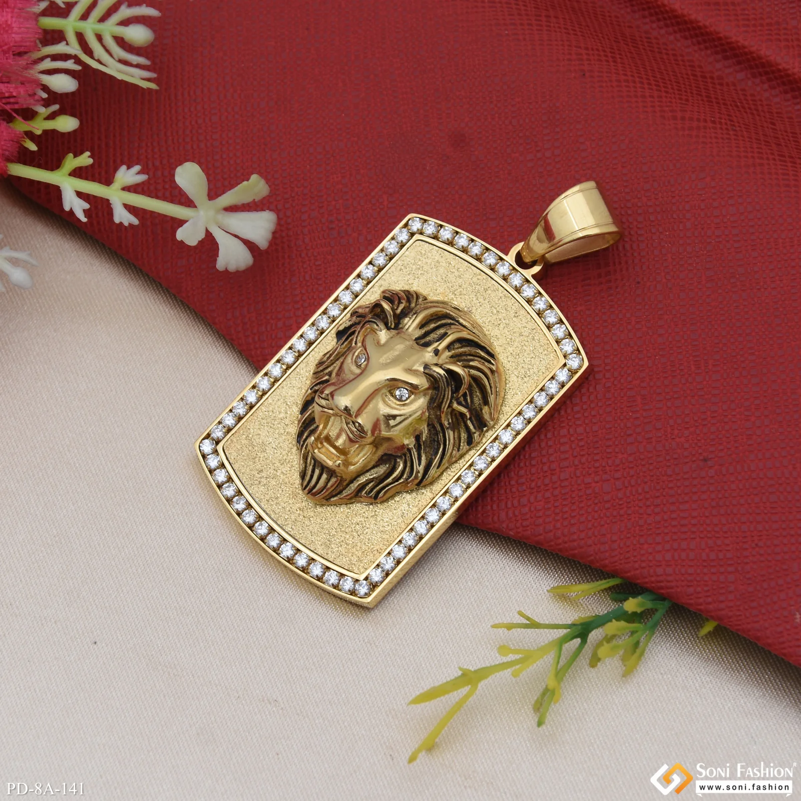 Funky Design Lion Face with Diamond Gold Plated Pendant for Men - Style A141 - Image 3