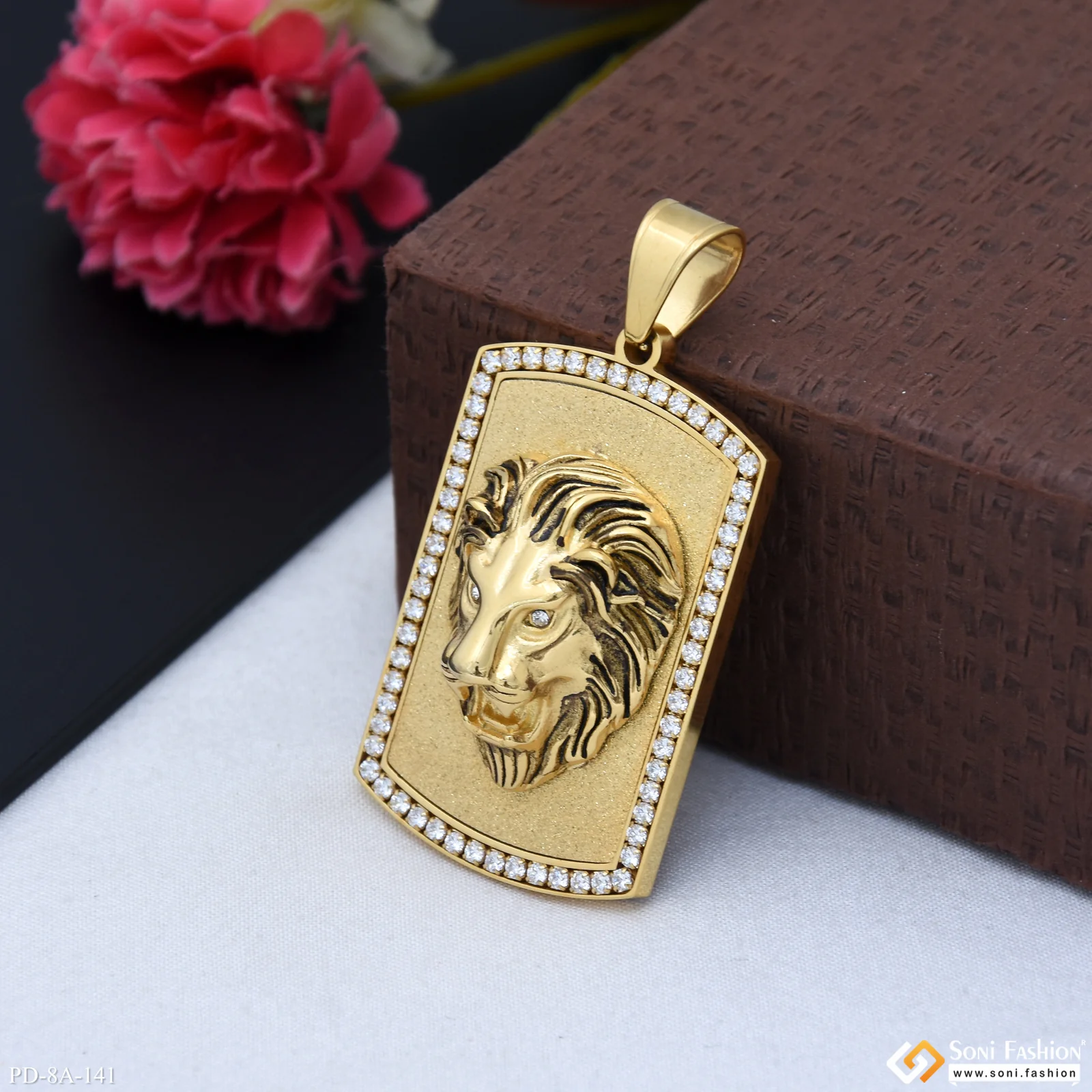Funky Design Lion Face with Diamond Gold Plated Pendant for Men - Style A141 - Image 4