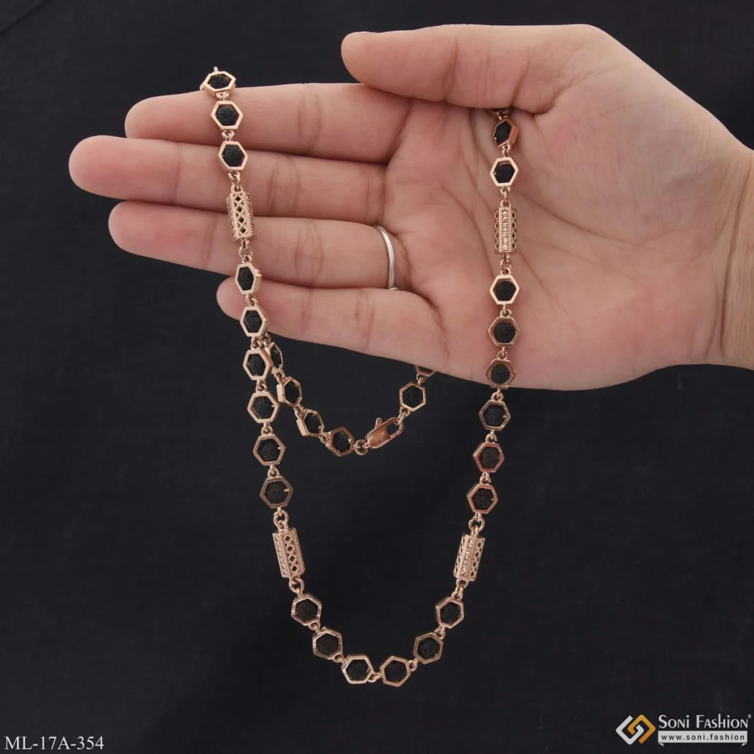 Funky Design Popular Design Rose Gold Color Rudraksha Mala For Men - Style A354 - Image 2