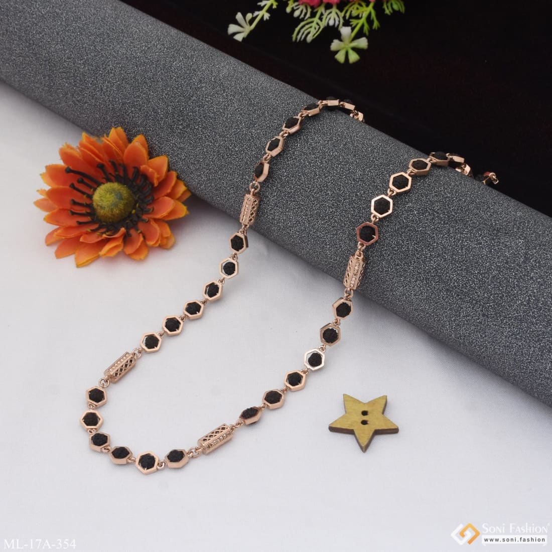 Funky Design Popular Design Rose Gold Color Rudraksha Mala For Men - Style A354 - Image 3