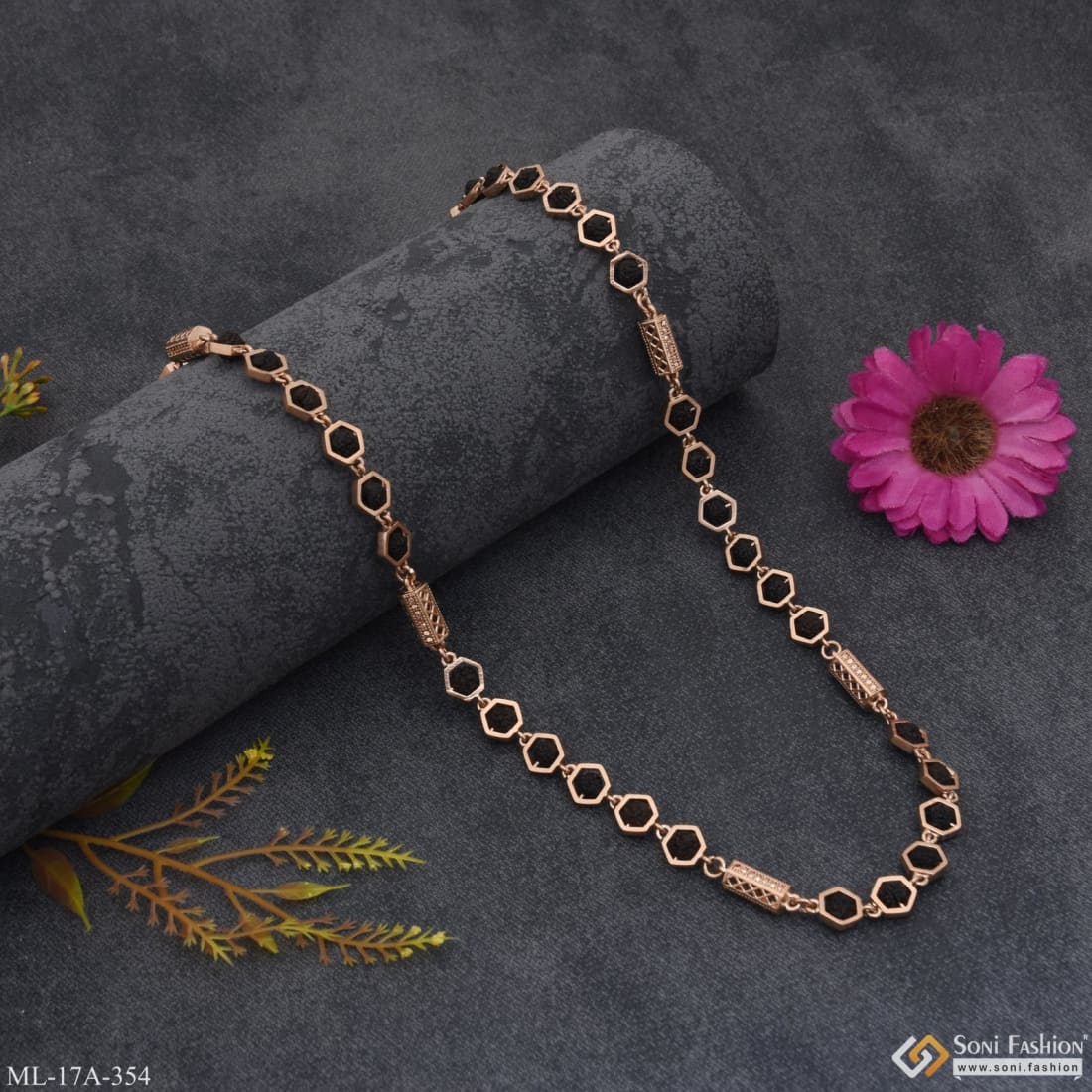Funky Design Popular Design Rose Gold Color Rudraksha Mala For Men - Style A354 - Image 4