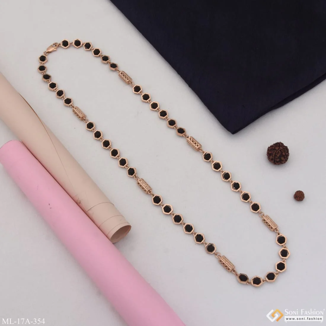 Funky Design Popular Design Rose Gold Color Rudraksha Mala For Men - Style A354 - Image 5