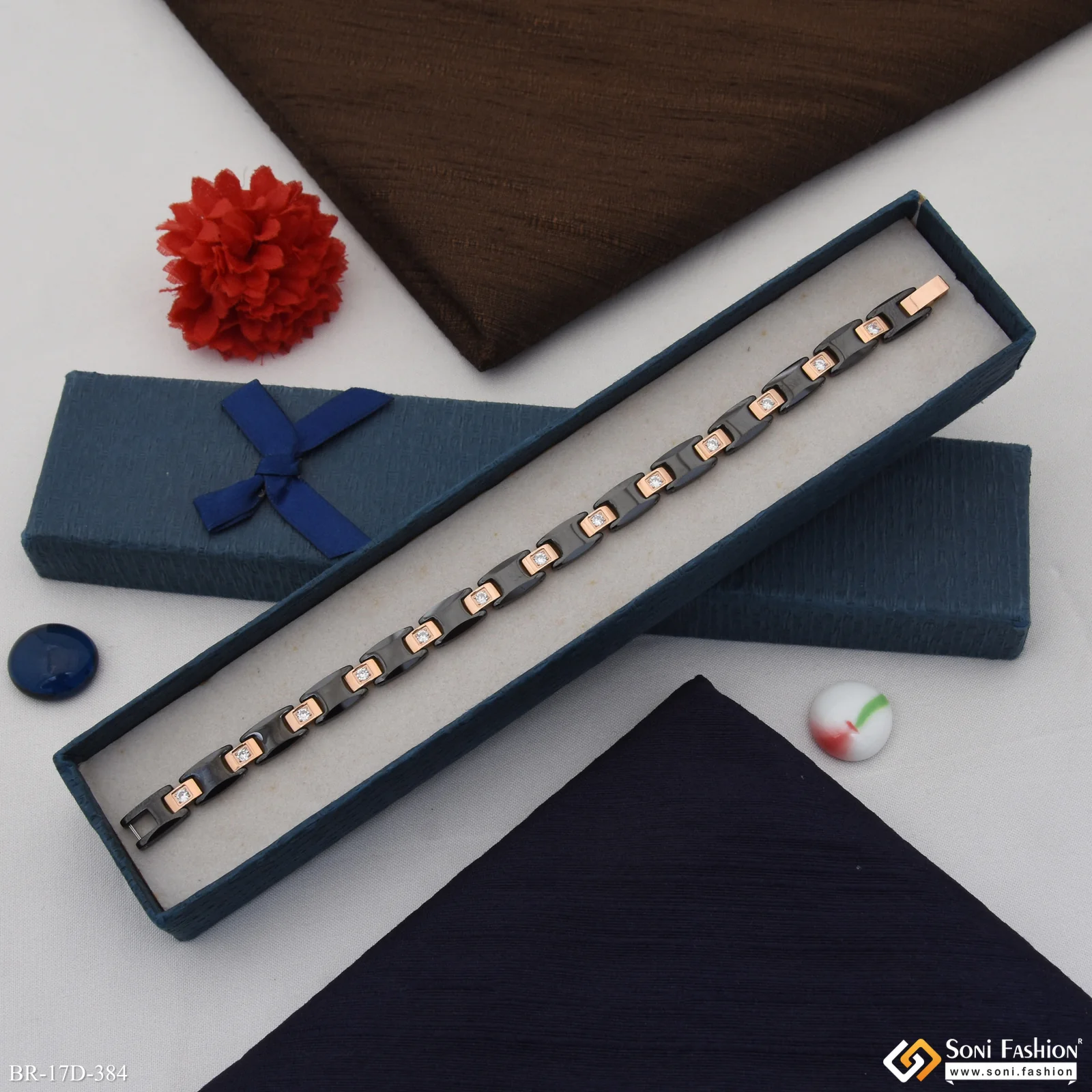 Funky Design Rose Gold Color Ceramic & Steel Bracelet for Men - Style D384 - Image 5