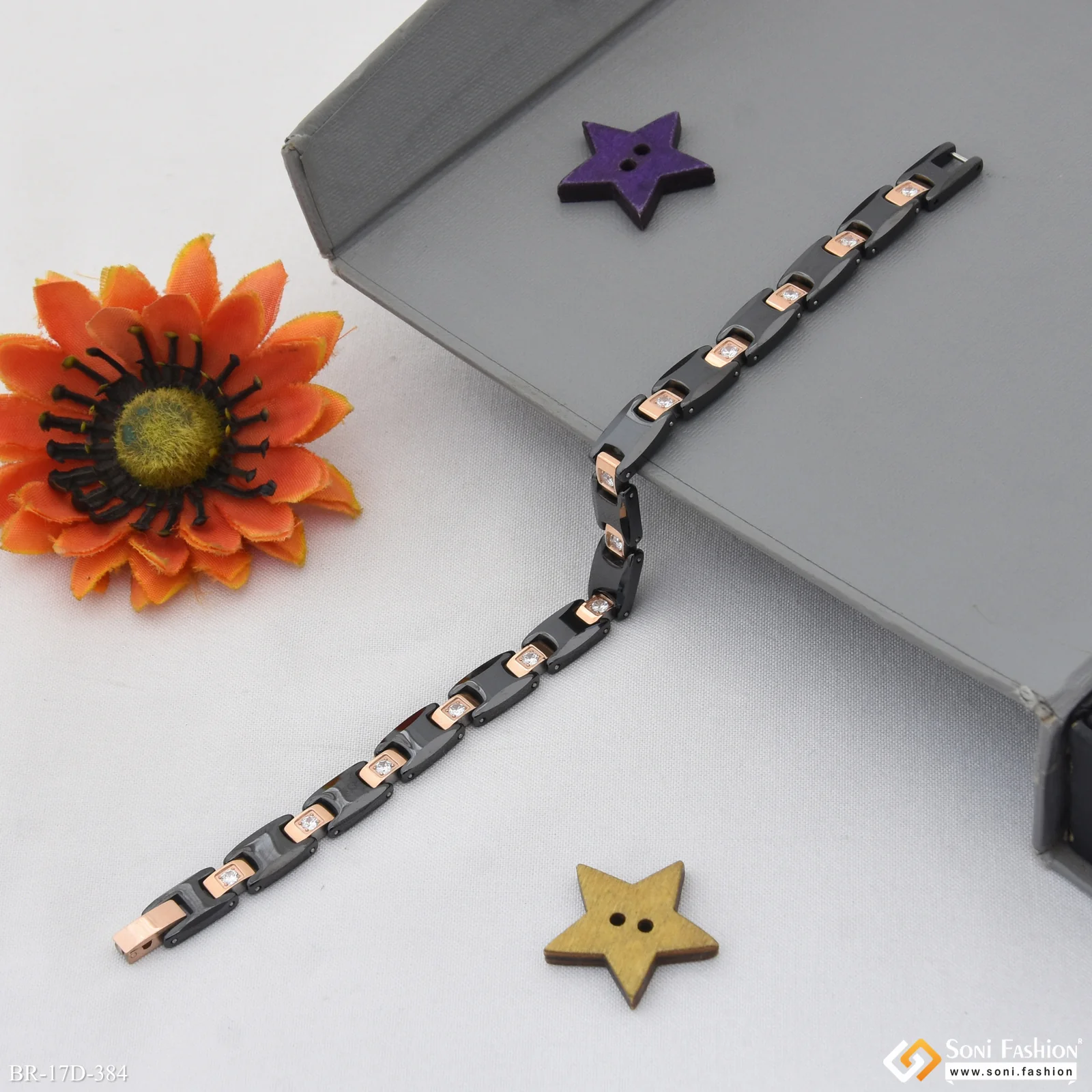Funky Design Rose Gold Color Ceramic & Steel Bracelet for Men - Style D384 - Image 6