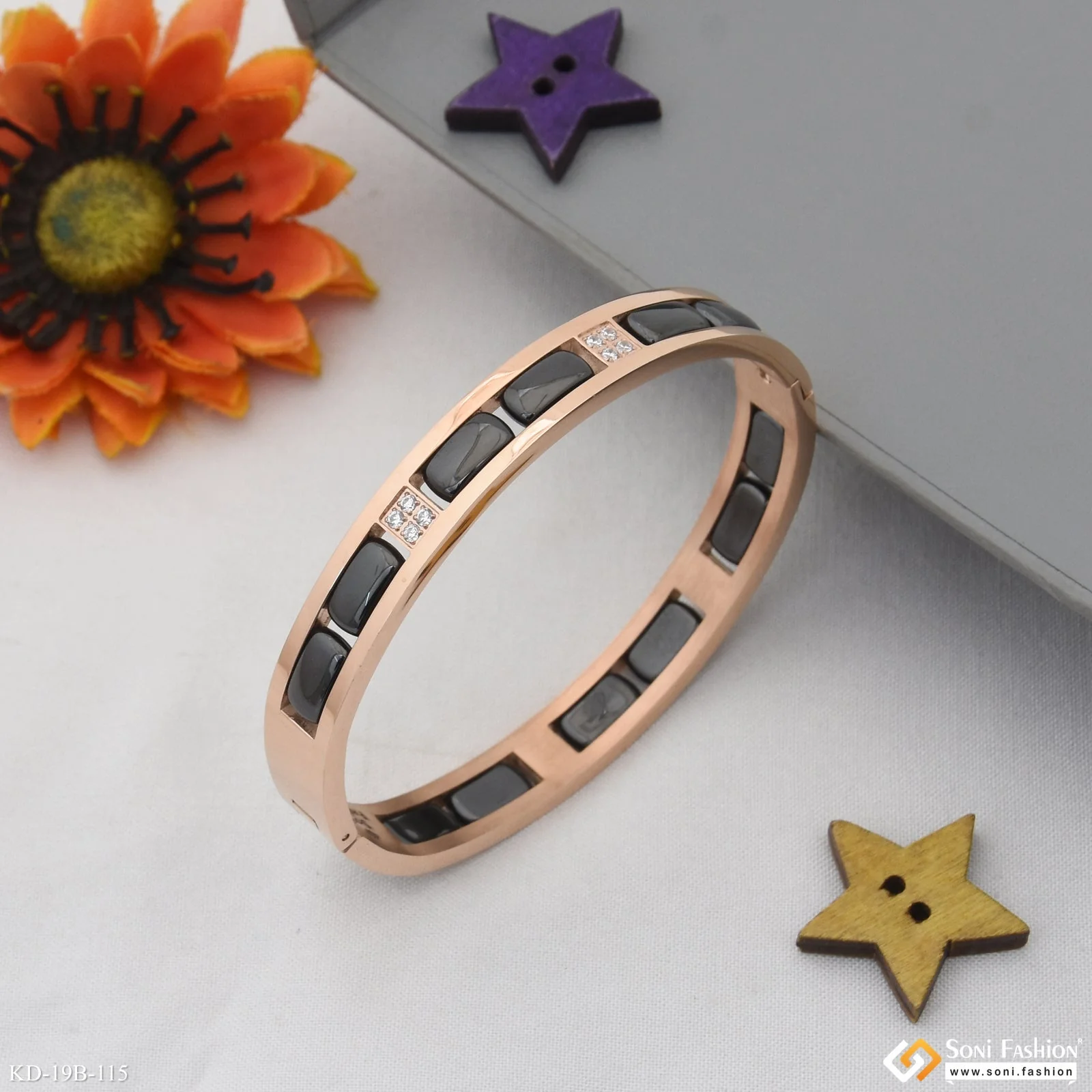 Funky Design Rose Gold Color Ceramic & Steel Kada for Men - Style B115 - Image 4