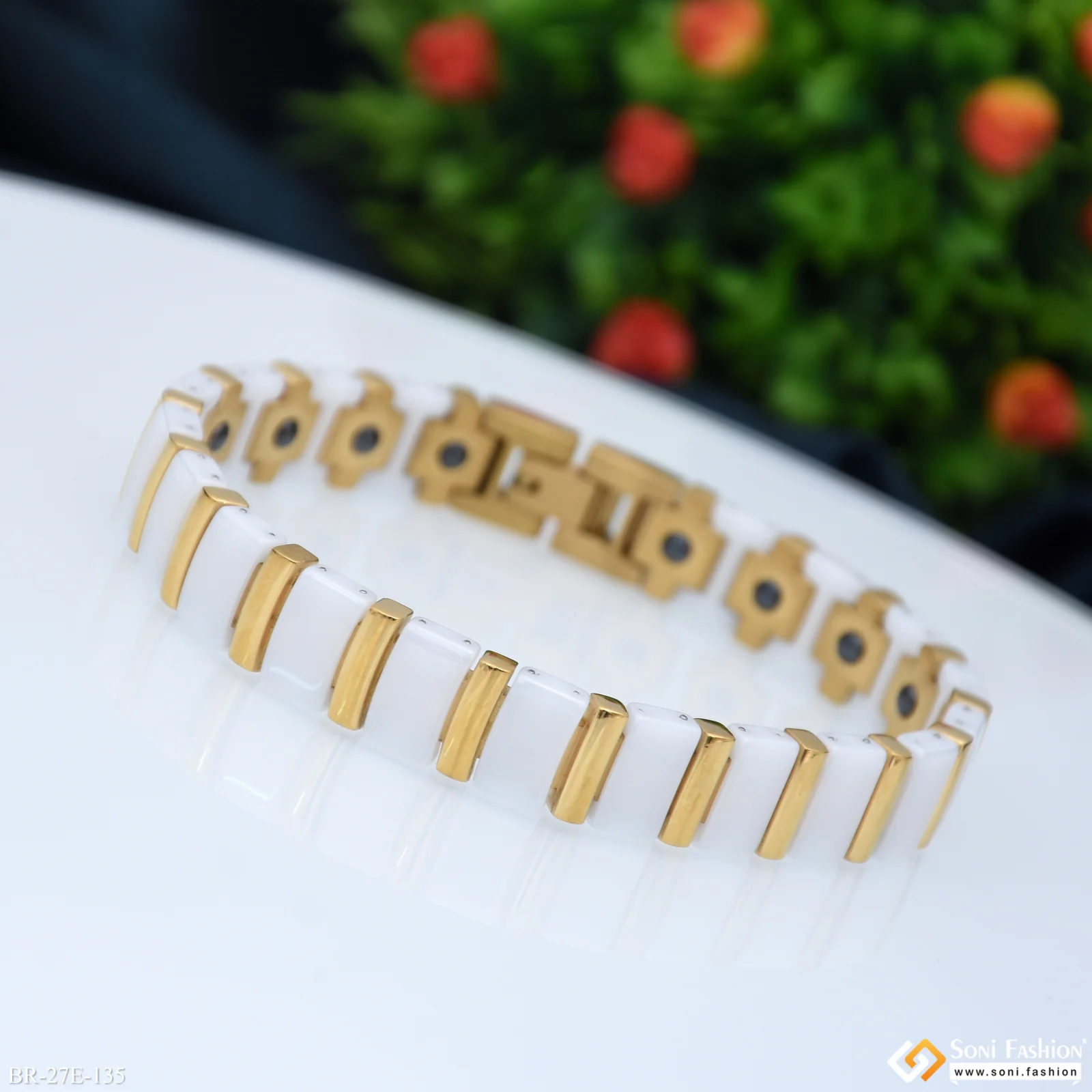 Funky Design White & Golden Color Ceramic Bracelet for Men - Style E135 - Image 3