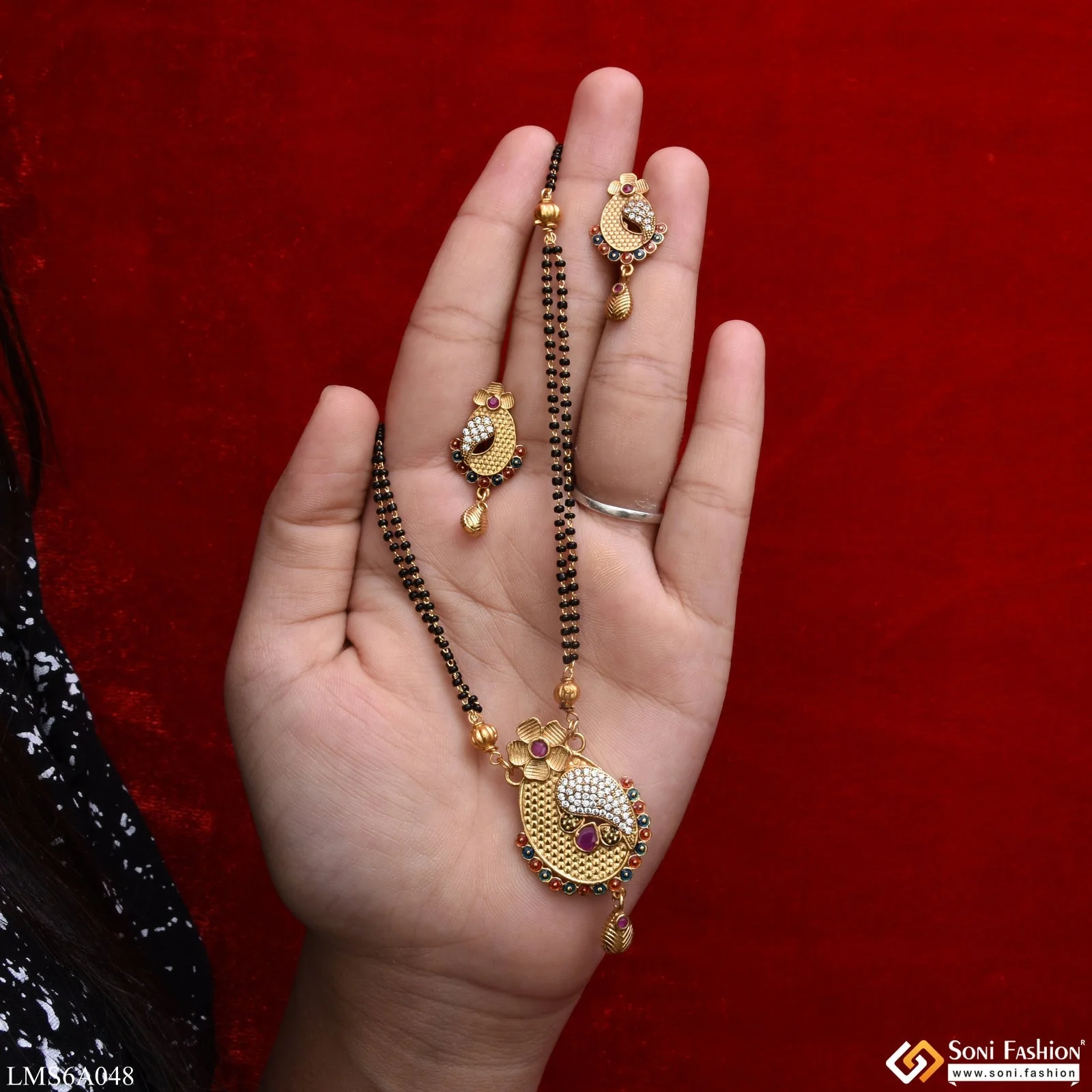 Funky Design With Diamond Gold Plated Mangalsutra Set For Women - Style Lmsa048
