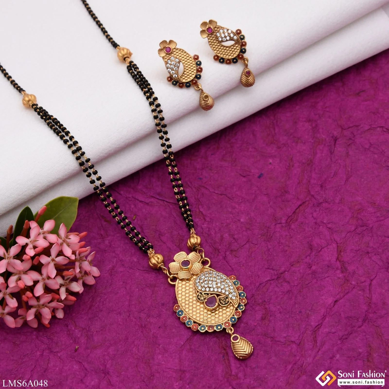 Funky Design With Diamond Gold Plated Mangalsutra Set For Women - Style Lmsa048 - Image 2