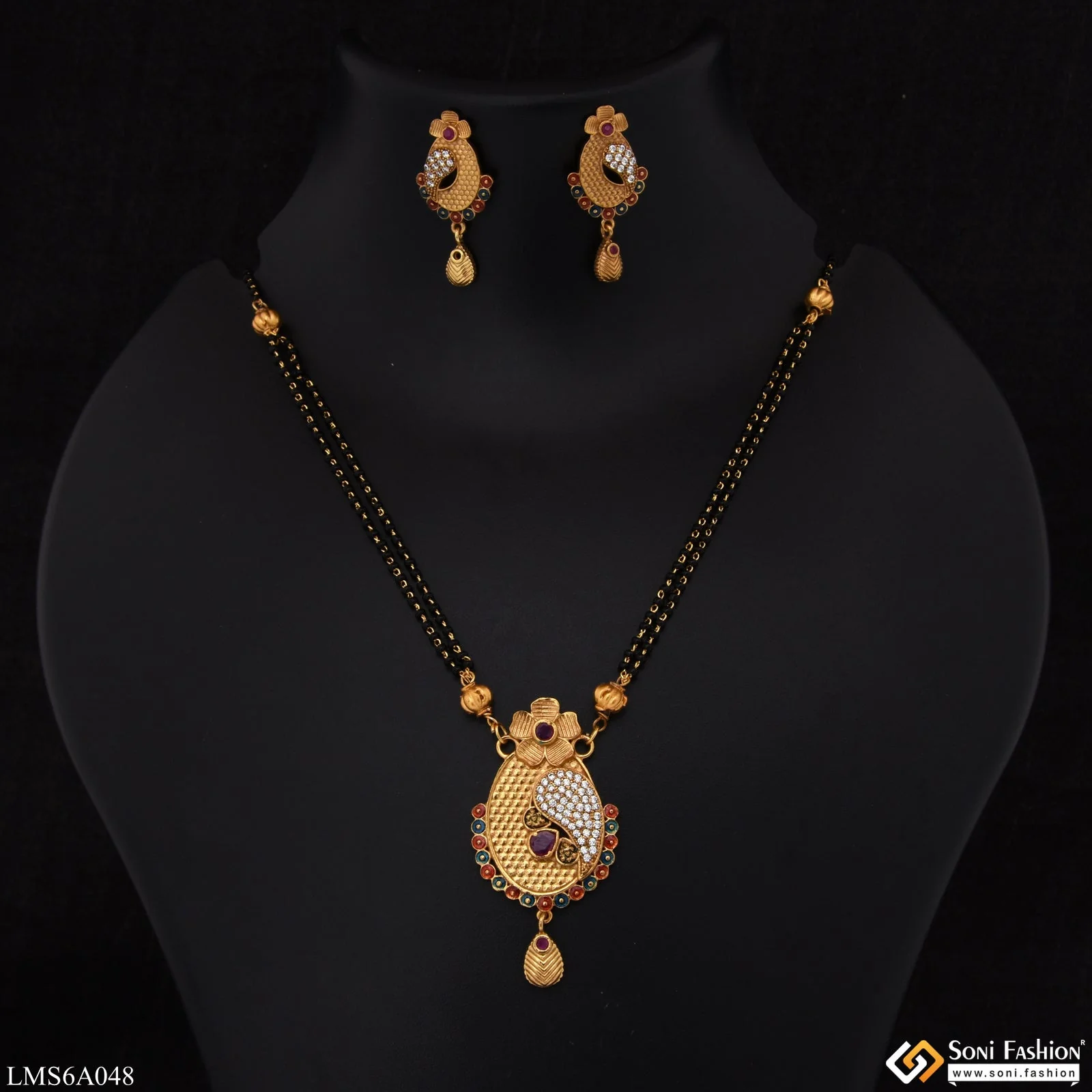 Funky Design With Diamond Gold Plated Mangalsutra Set For Women - Style Lmsa048 - Image 3