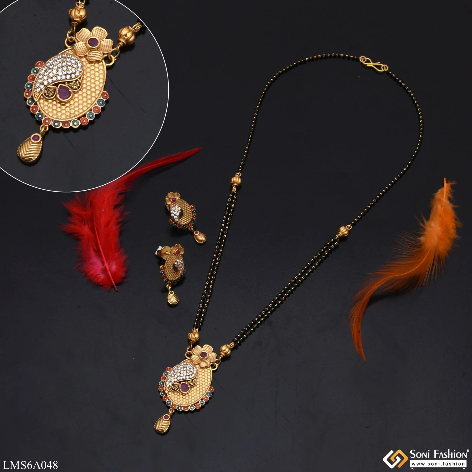 Funky Design With Diamond Gold Plated Mangalsutra Set For Women - Style Lmsa048 - Image 5