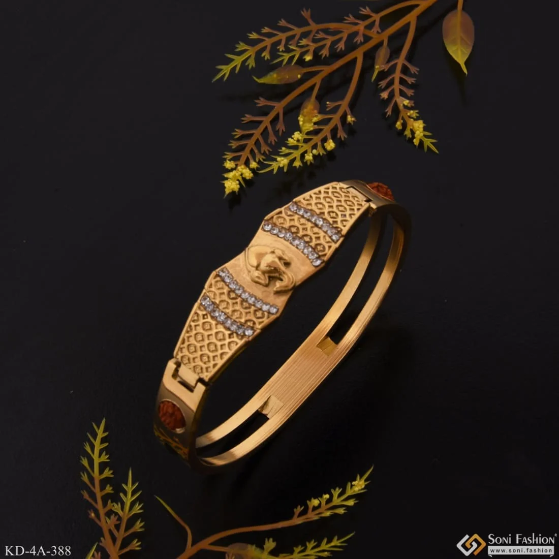 Ganesh with Diamond Exciting Design High-Quality Gold Plated Kada - Style A388 - Image 3