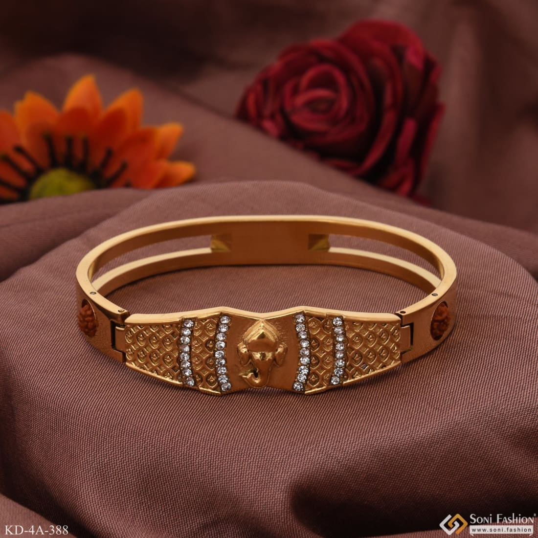 Ganesh with Diamond Exciting Design High-Quality Gold Plated Kada - Style A388 - Image 4