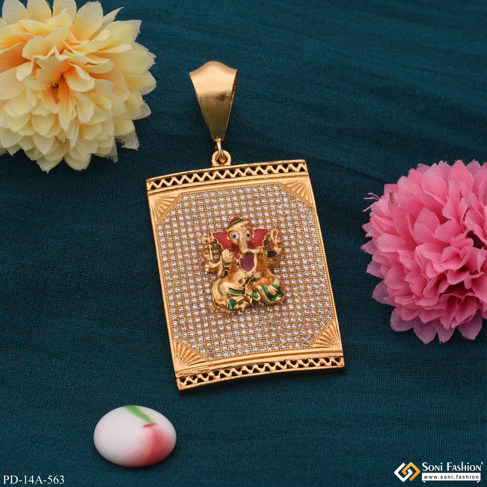 Ganesha In Diamond Gold Plated Attractive Pendant - Style A563 - Image 4