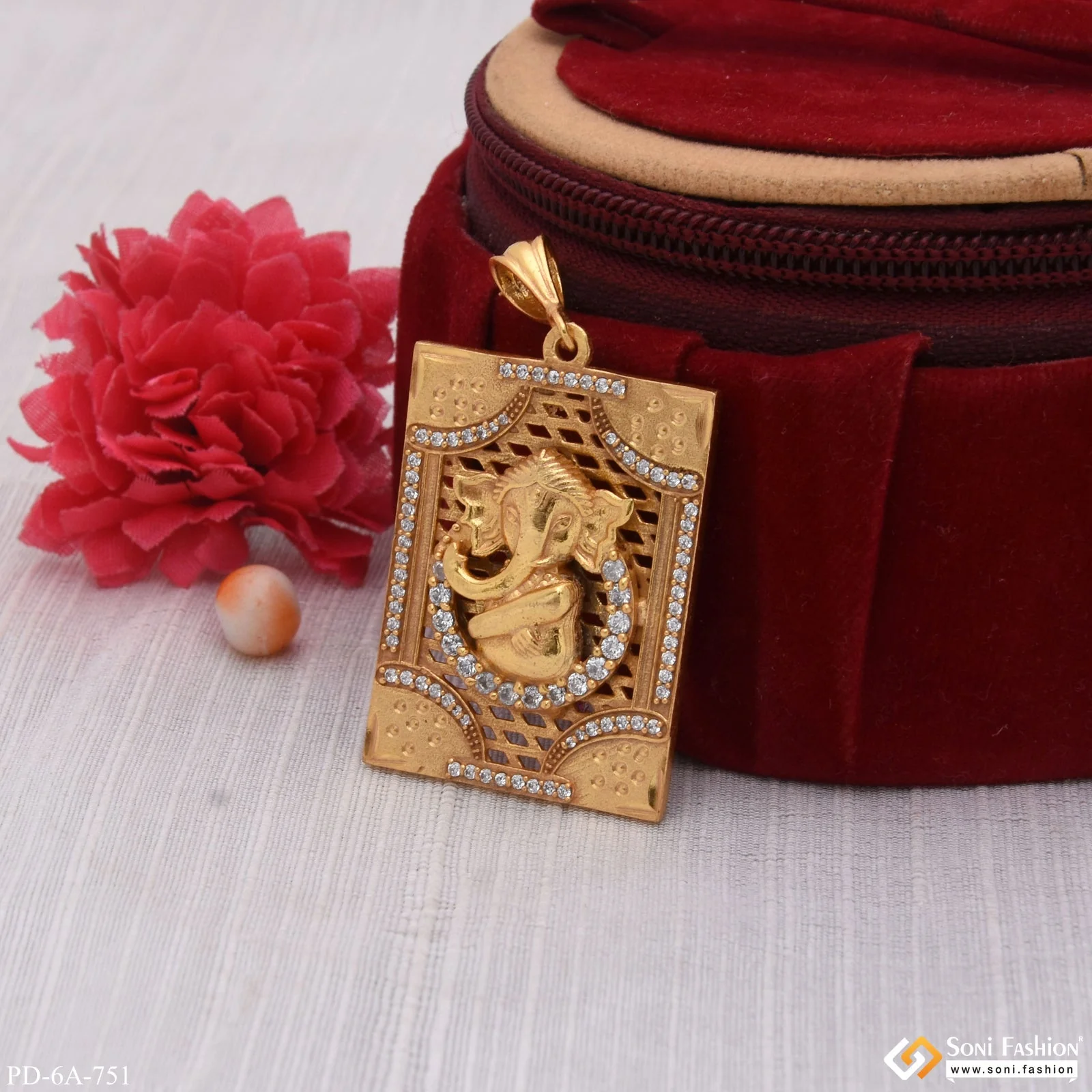 Ganesha With Diamond Unique Design Gold Plated Pendant For Men - Style A751 - Image 2