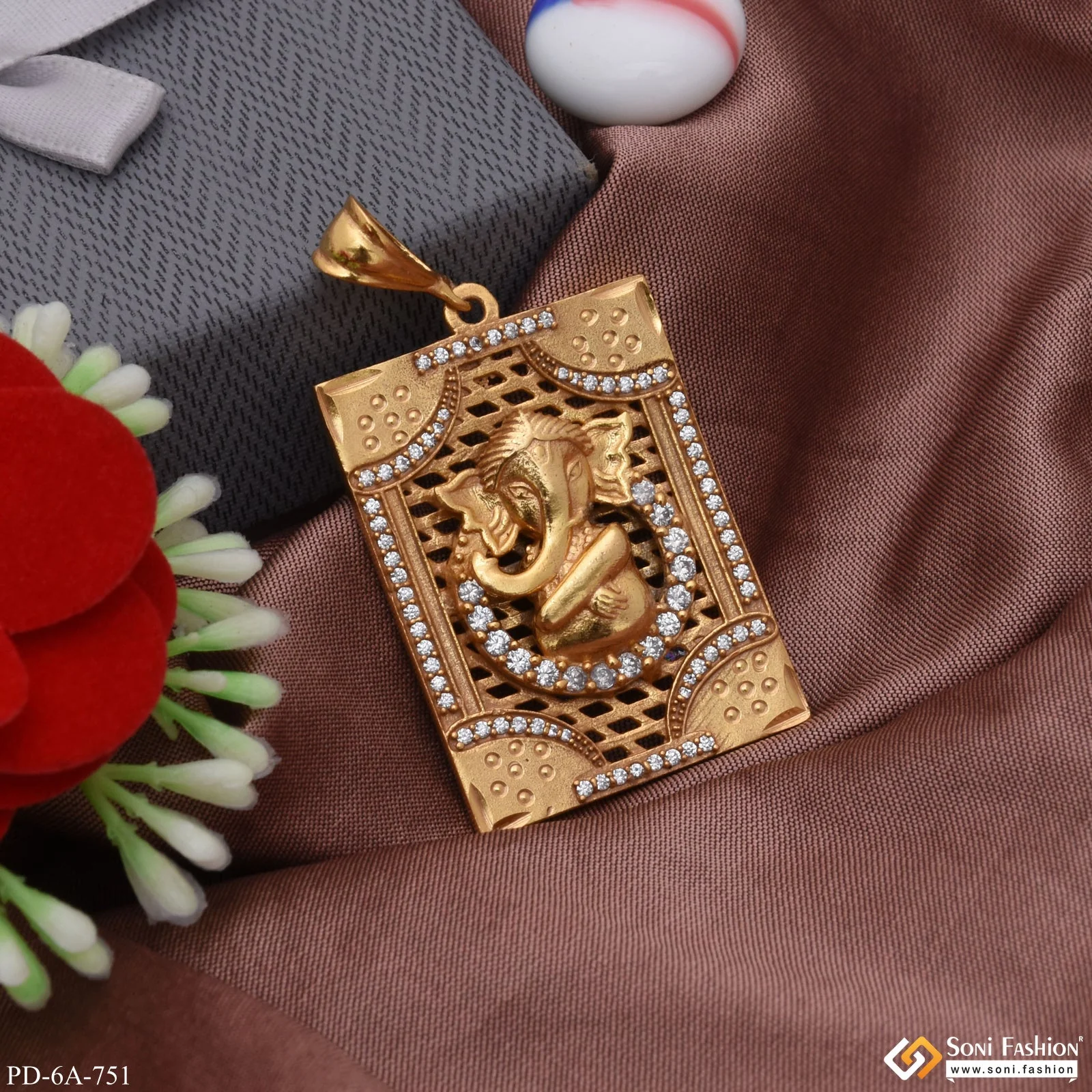 Ganesha With Diamond Unique Design Gold Plated Pendant For Men - Style A751 - Image 3