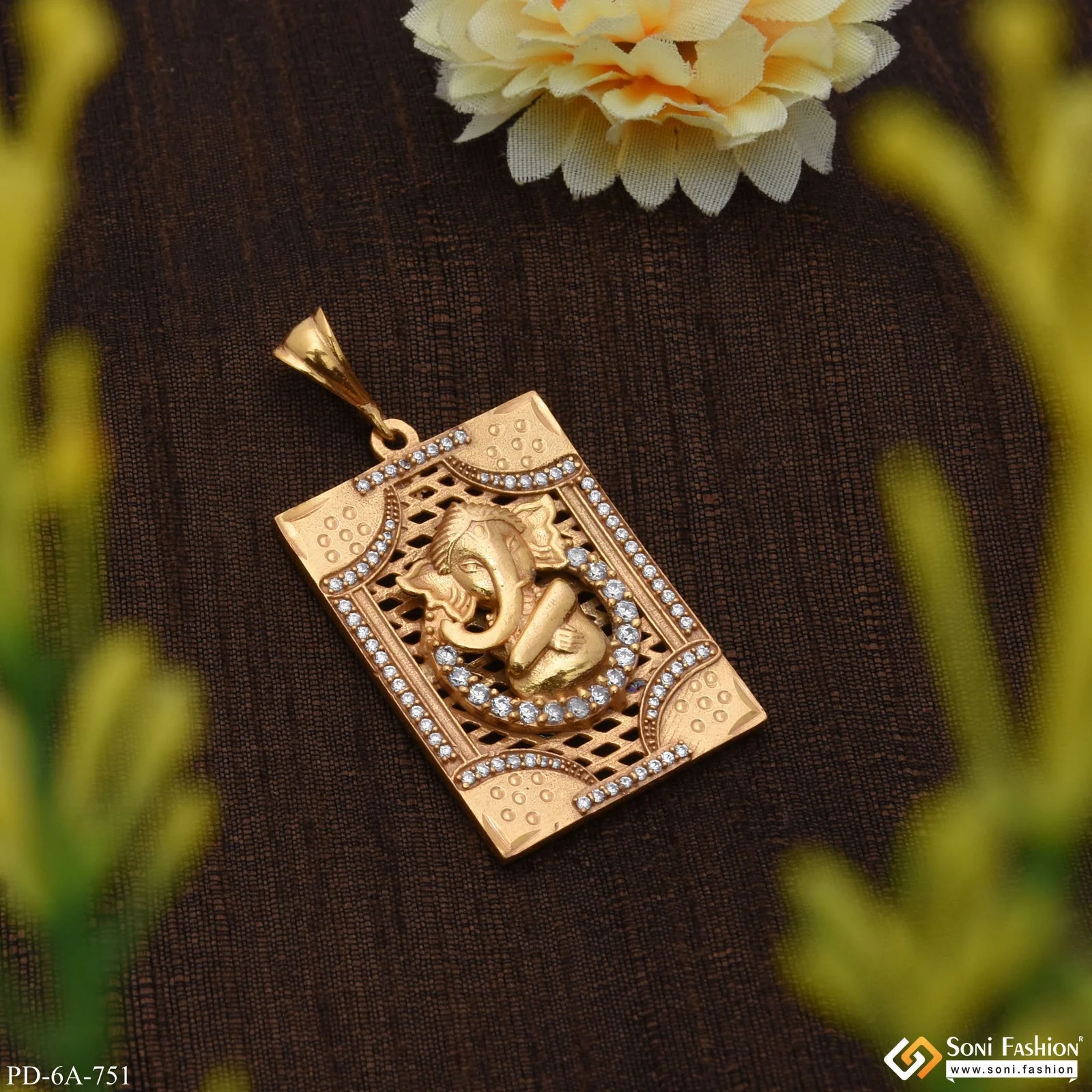 Ganesha With Diamond Unique Design Gold Plated Pendant For Men - Style A751 - Image 4