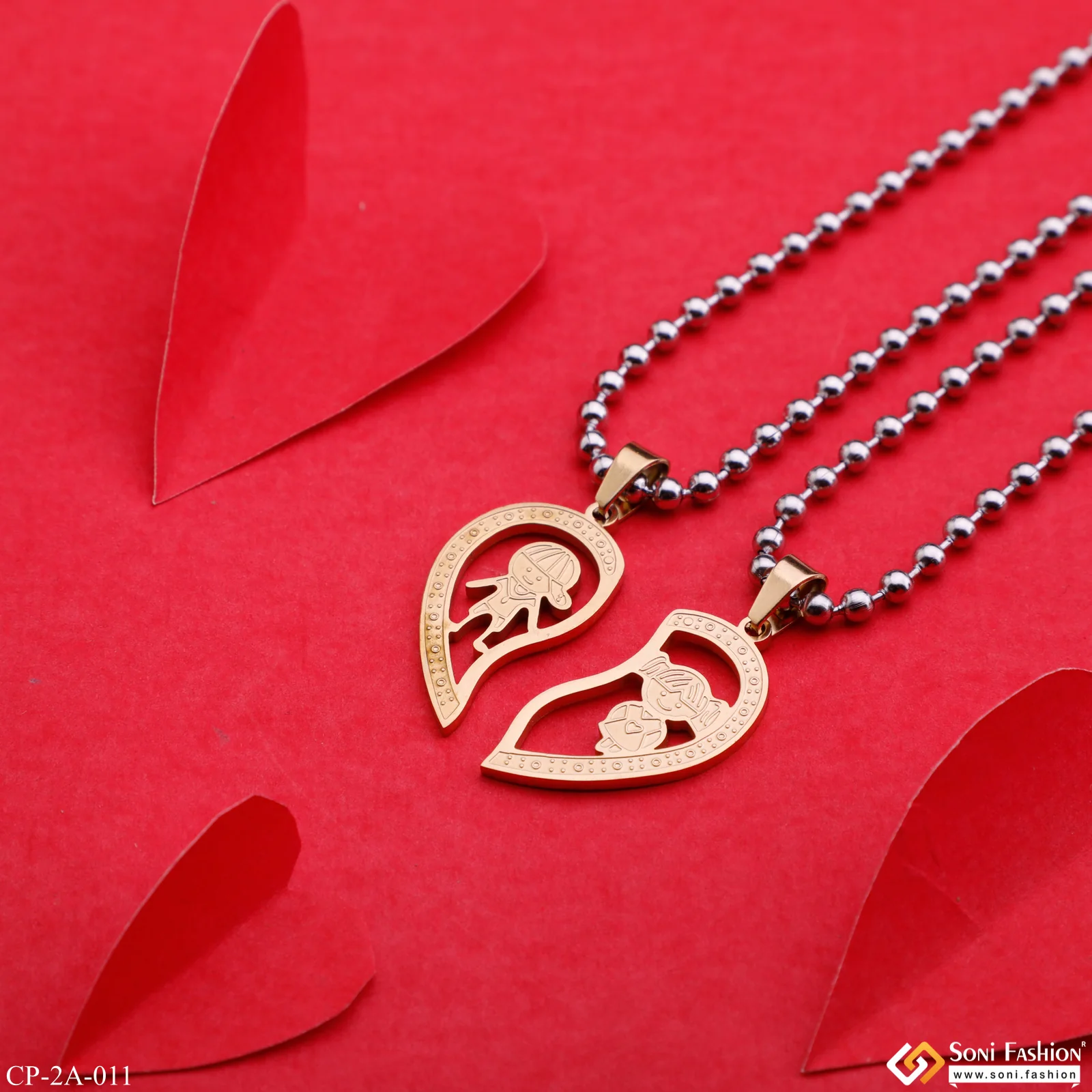 Boy n Girl Lover Couple Locket with Chain for Valentine's Day Gift Set (2 pieces) - Style A011 - Image 3
