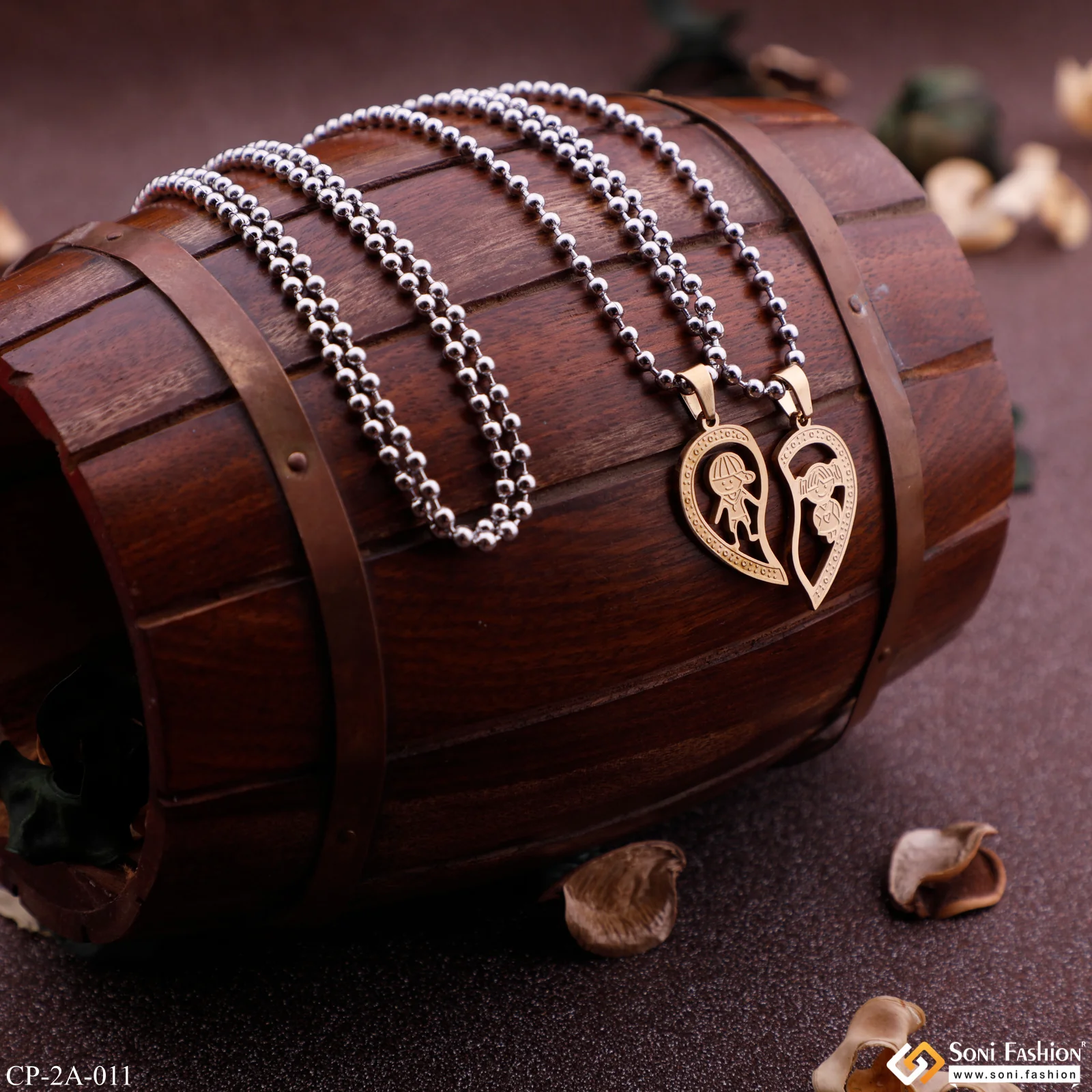 Boy n Girl Lover Couple Locket with Chain for Valentine's Day Gift Set (2 pieces) - Style A011 - Image 5