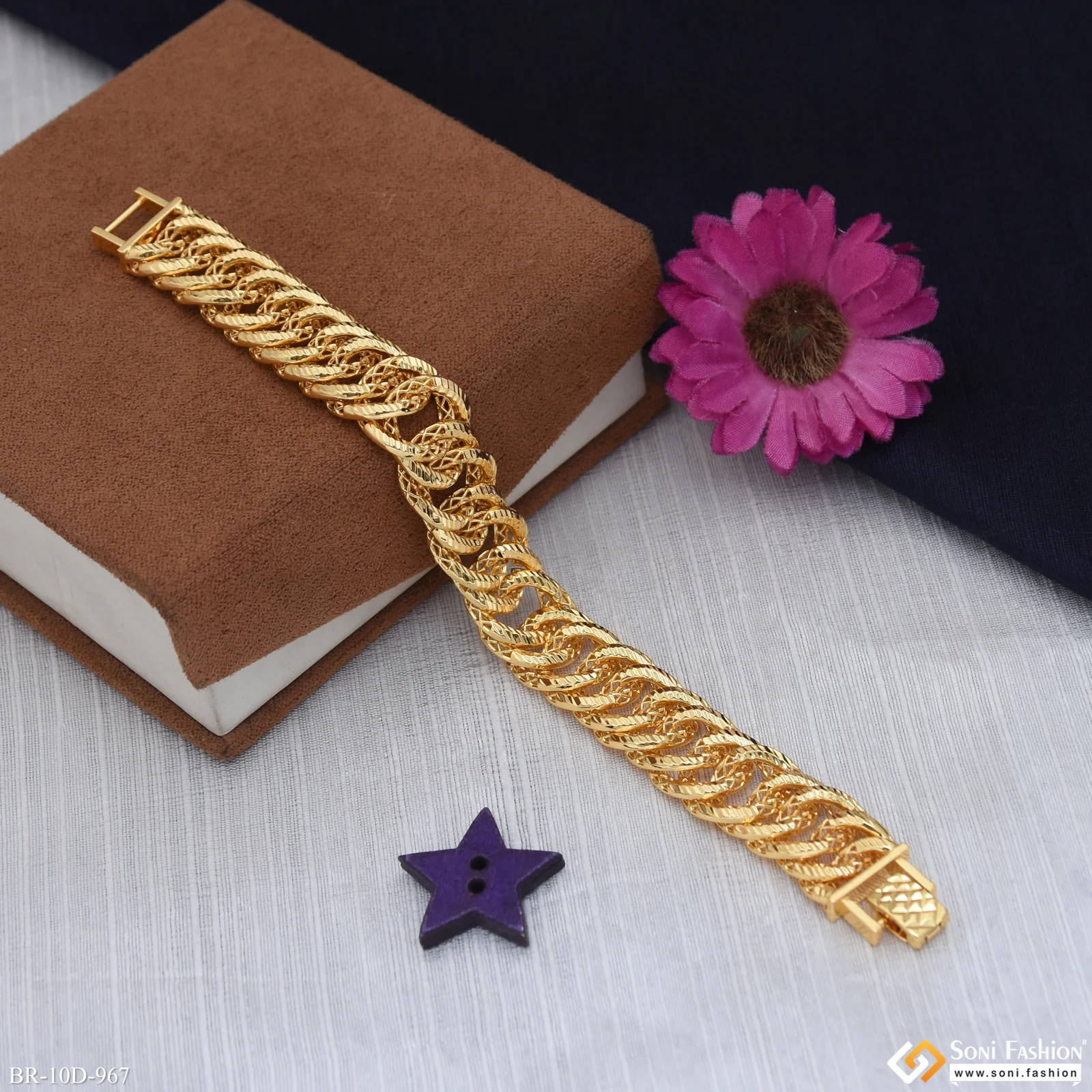 Glamorous Design Gold Plated Link Bracelet for Men - Style D967 - Image 5